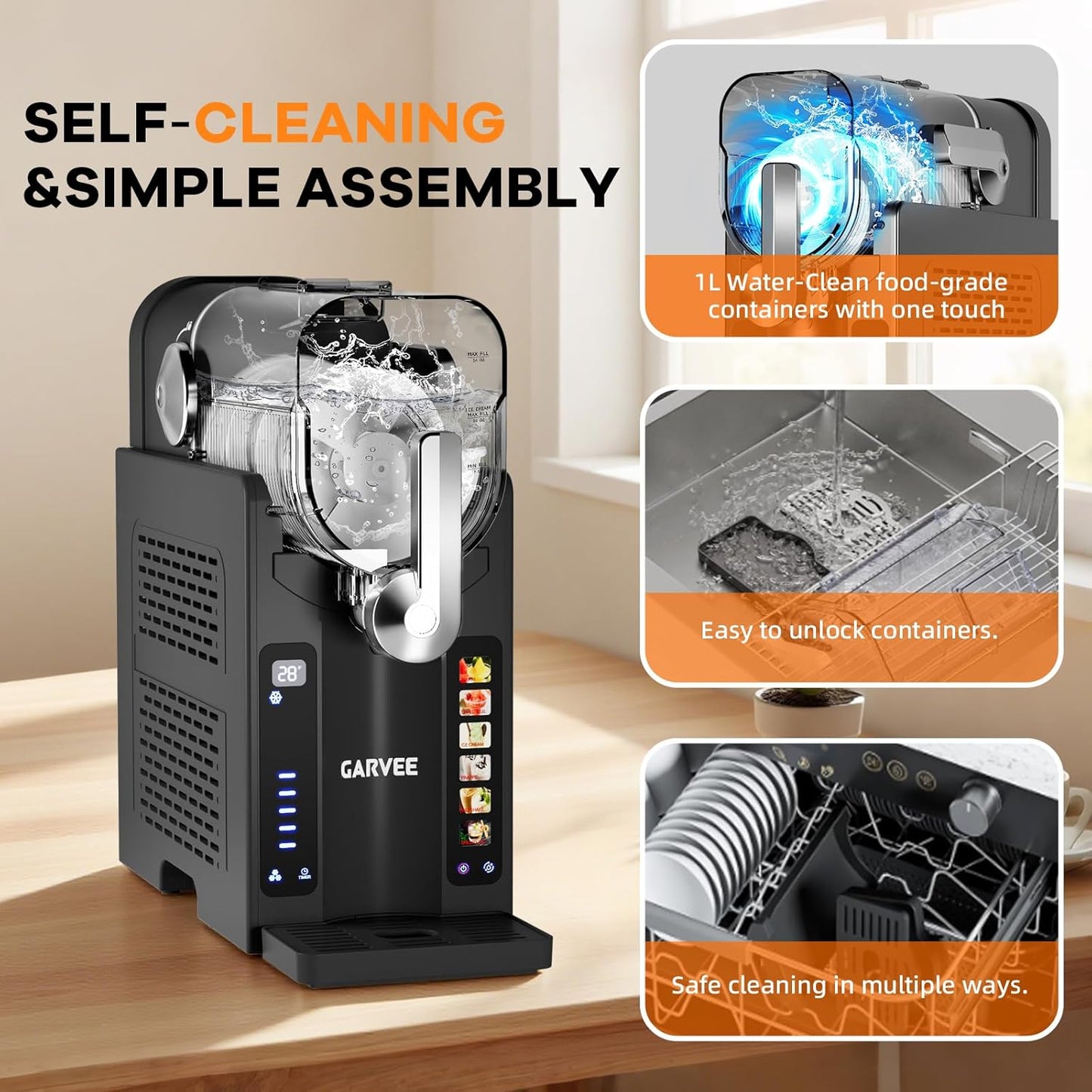 GARVEE Slushie Machine for Home No Ice Needed, Frozen Drink Maker with LED Display & 6 Pre-Set Programs, 70 oz Large Capacity for Frozen Margaritas/Frappés/Ice Cream, Quiet Compressor Slushy Machine