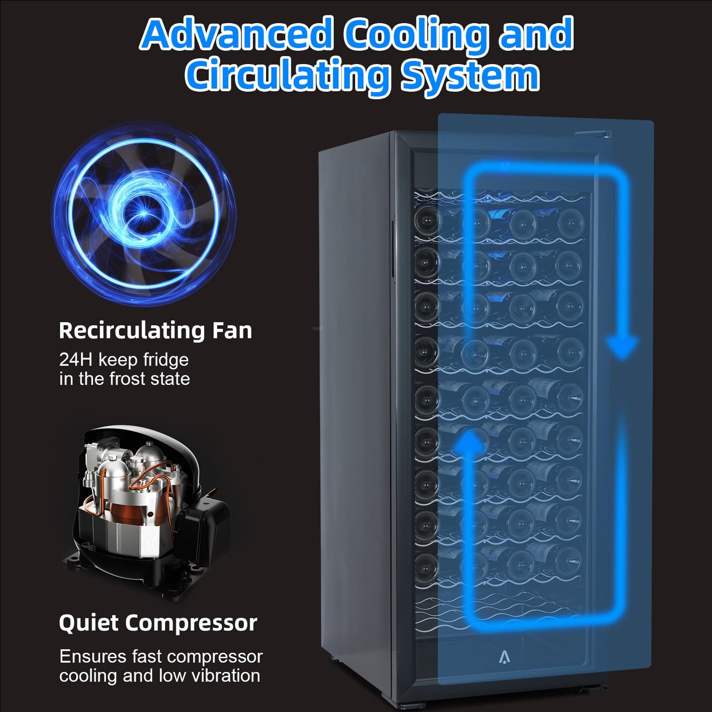 Garvee 80 Bottle Wine Cooler Refrigerator with Intelligent Digital Temperature Control - 48" Large Single Zone Wine Fridge, Low Noise Operation, Freestanding Wine Refrigerator (110V/60HZ)