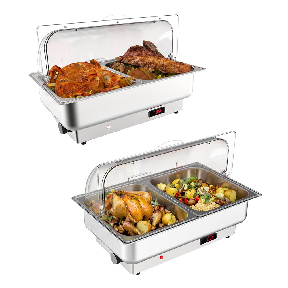 Garvee 2 Pack Electric Chafing Dishes Buffet Set 2 x 4.5 QT Size, NSF Stainless Steel Roll Top Catering Chafer Server Food Warmer with Cover for Party Wedding Banquet