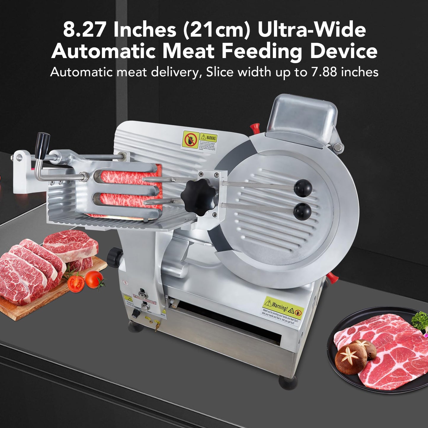 Garvee 550 Watts Automatic Meat Slicer, 12" Carbon Steel Blade, Adjustable 0-14mm Thickness, Deli Food Slicer for Meat, Cheese, and Bread - Perfect for Home Use