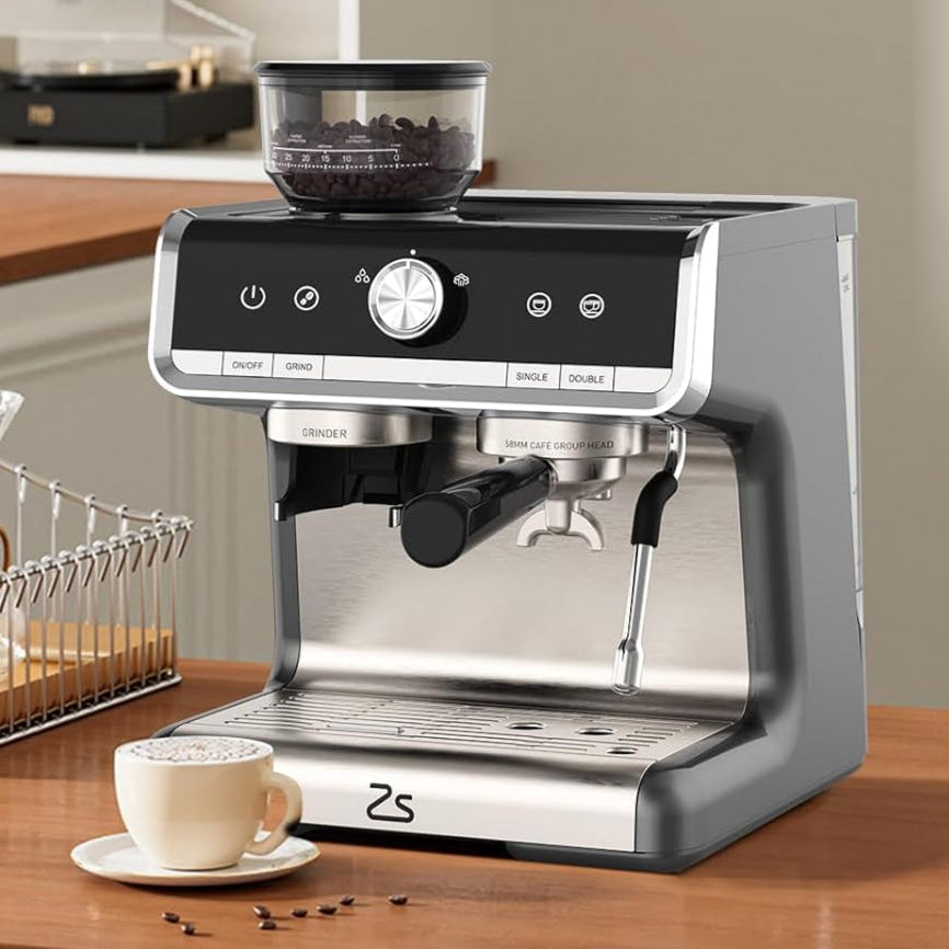 Garvee 1450W 120V 20 Bar Espresso Machine with Steam Wand, Fast Heat,Built-In Bean Grinder,for Home Barista, Gifts for Dad,Mom,Coffee Lover- Gray