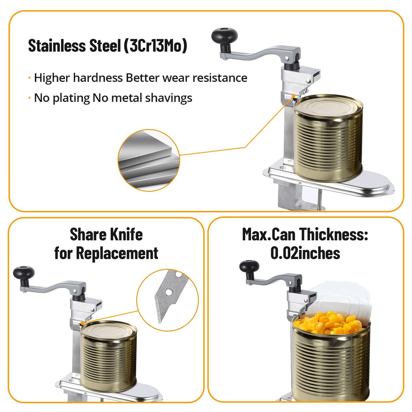 Garvee Manual Table Can Opener, Heavy-Duty Commercial Countertop, Stainless Steel Blade, Plated Steel Base, Opens Cans Up to 12 Inches, Suitable for Home and Commercial Kitchens