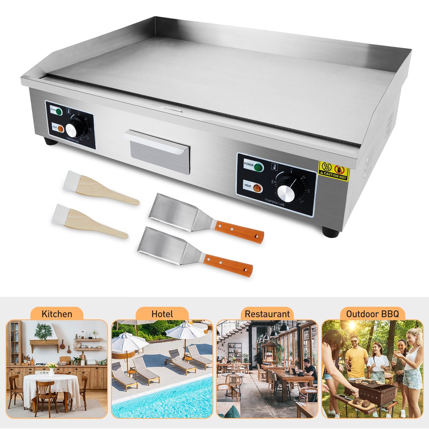 Garvee 29 Inch Commercial Electric Griddle Flat Top Grill Stainless Steel Teppanyaki Grill 3000W 110V Black