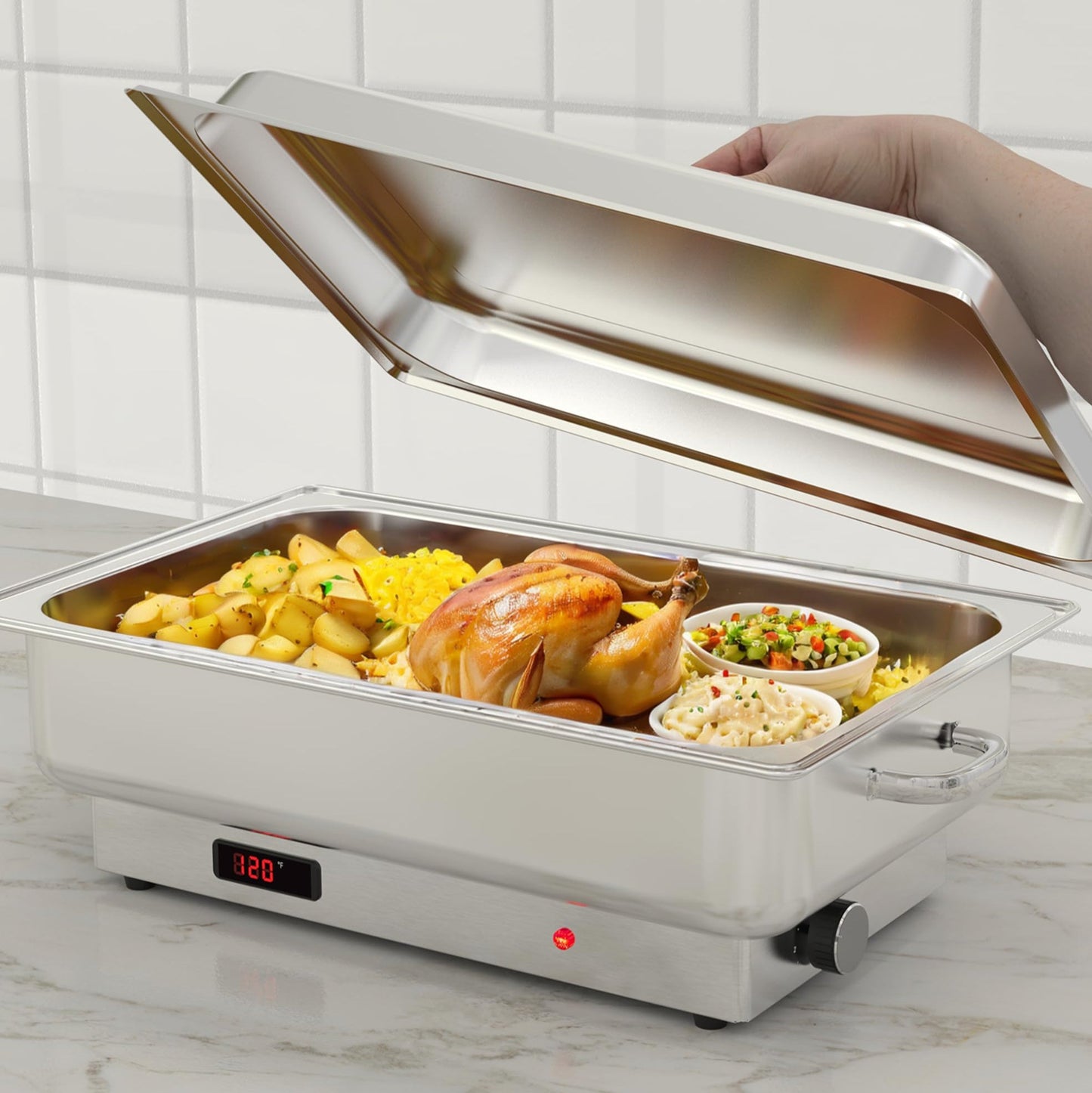 Garvee 2 PACK Electric Chafing Dish Buffet Set 9QT Buffet Food Servers and Warmers Digital Display Temperature with 1 Full-size Pan & 2 Half-size Pan Stainless Steel for Parties Weddings Caterings