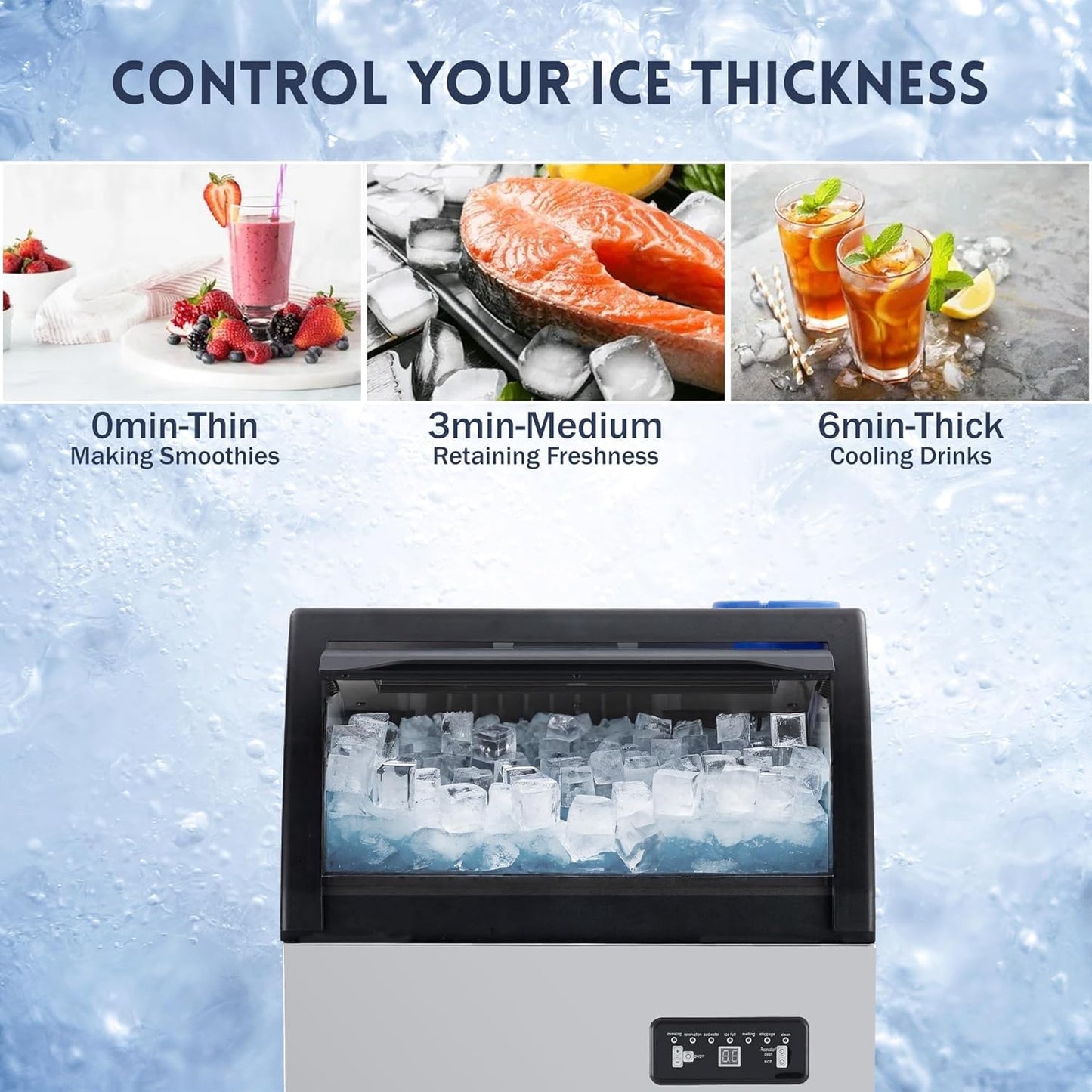 Garvee Ice Maker Machine 200lbs/24hr Stainless Steel 55lbs Storage Freestanding for Bar Restaurant Home Office