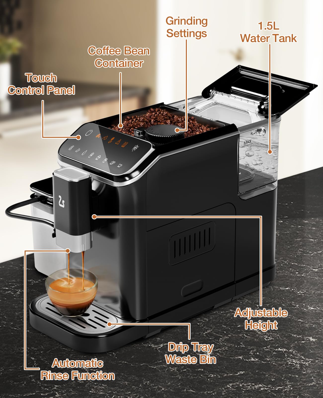 Garvee 20 Bar Espresso Machine with Built - in 15 - Setting Grinder, Automatic Milk Frother, 1.5L Water Tank & Dual Boiler