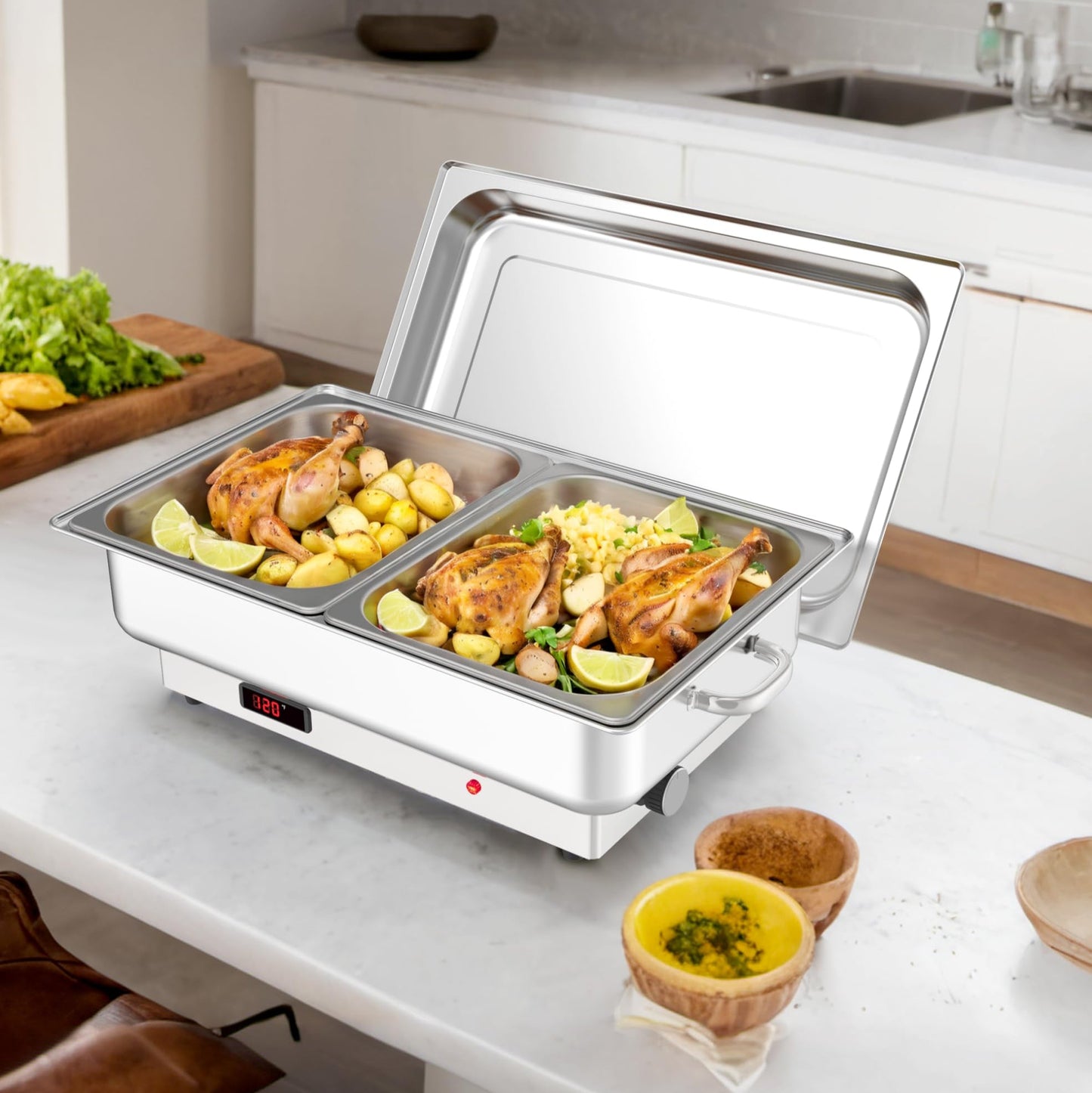 Garvee 2 Pack Electric Chafing Dish Buffet Set, 2 x 4.5QT Food Servers and Warmers, Stainless Steel Commercial Catering Food Warmers with Temperature Control Display for Weddings, Parties and Festivals