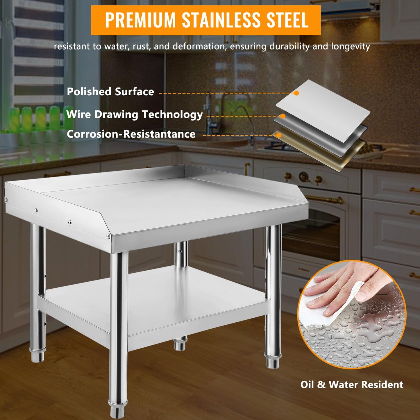 GARVEE 48"L x 30"W x 24"H Stainless Steel Grill Stand Table - Heavy-Duty, Adjustable Undershelf, Easy to Assemble, for Home and Commercial Kitchens