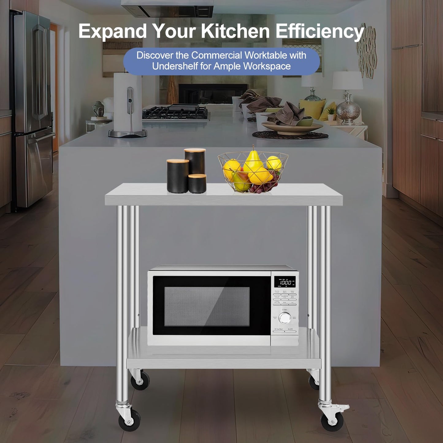 GARVEE 36"L x 24"W x 37"H Stainless Steel Work Table with Caster Wheels - Heavy-Duty Food Prep Table with Adjustable Undershelf for Kitchen, Garage, Laundry, and Hotel Use