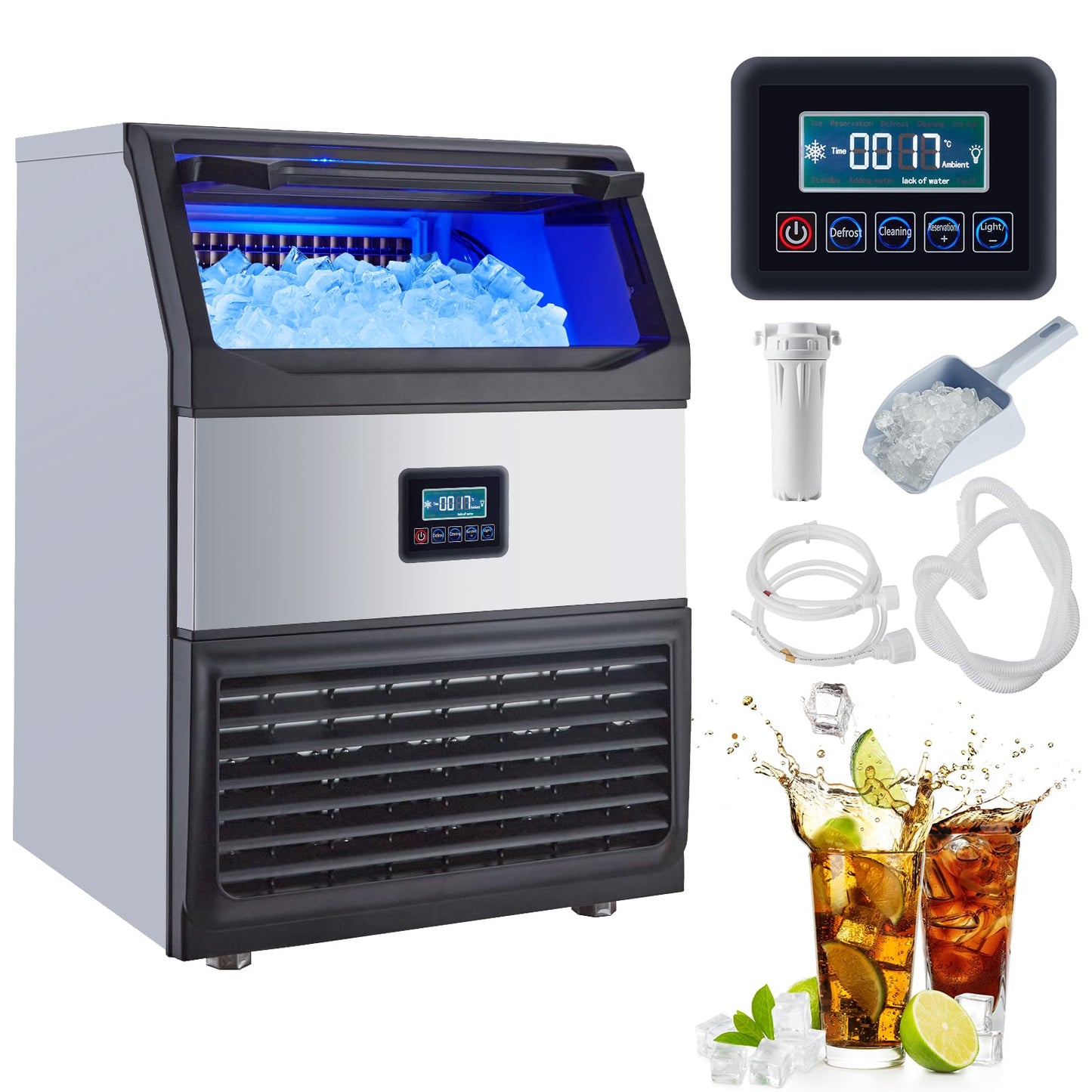 Garvee Commercial Ice Maker Machine, 200LB/24H Stainless Steel Under Counter Ice Maker with 55LBS Storage Capacity, 90 Ice Cubes Ready in 11-18Mins for Home, Bar, Restaurant, Outdoor Activities