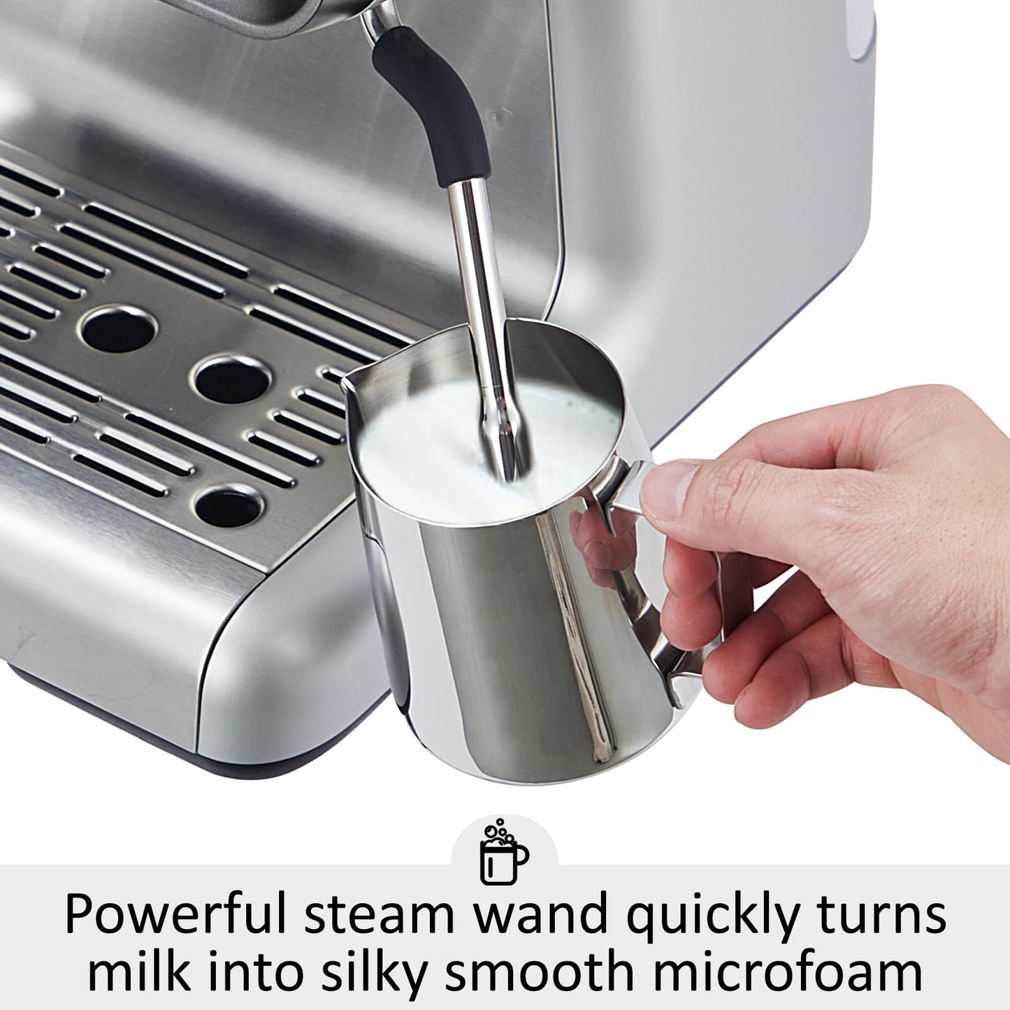 Garvee 1450W 120V 20 Bar Espresso Machine with Steam Wand, Fast Heat,Barista Latte Machine With Removable Water Tank for Cappuccinos or Macchiatos - Silver