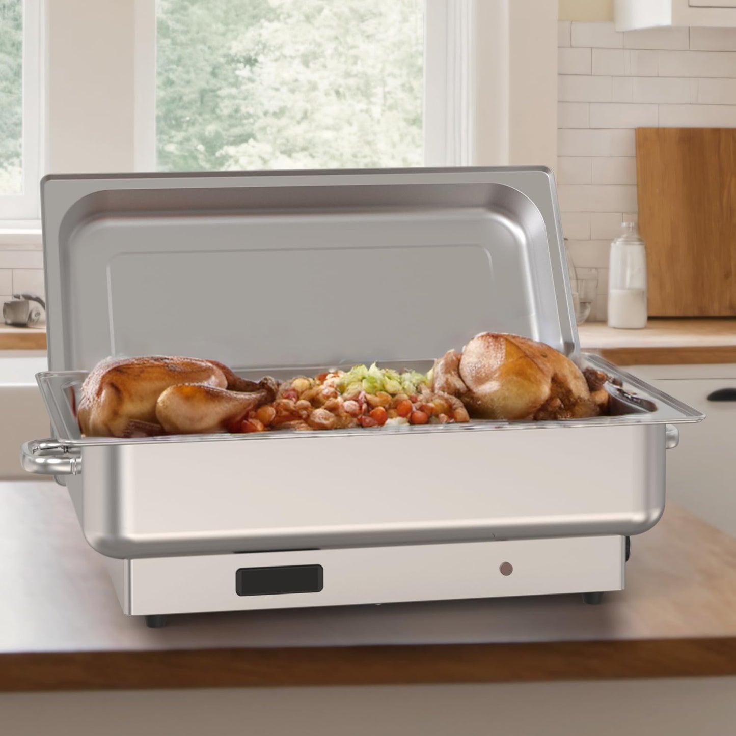 Garvee 9QT(1x1/1+ 2x1/2Pan)Electric Chafing Dish with Temperature Control, Stainless Steel Buffet Servers and Warmers,Electric Chafing Dish Set with Temperature Control for Catering