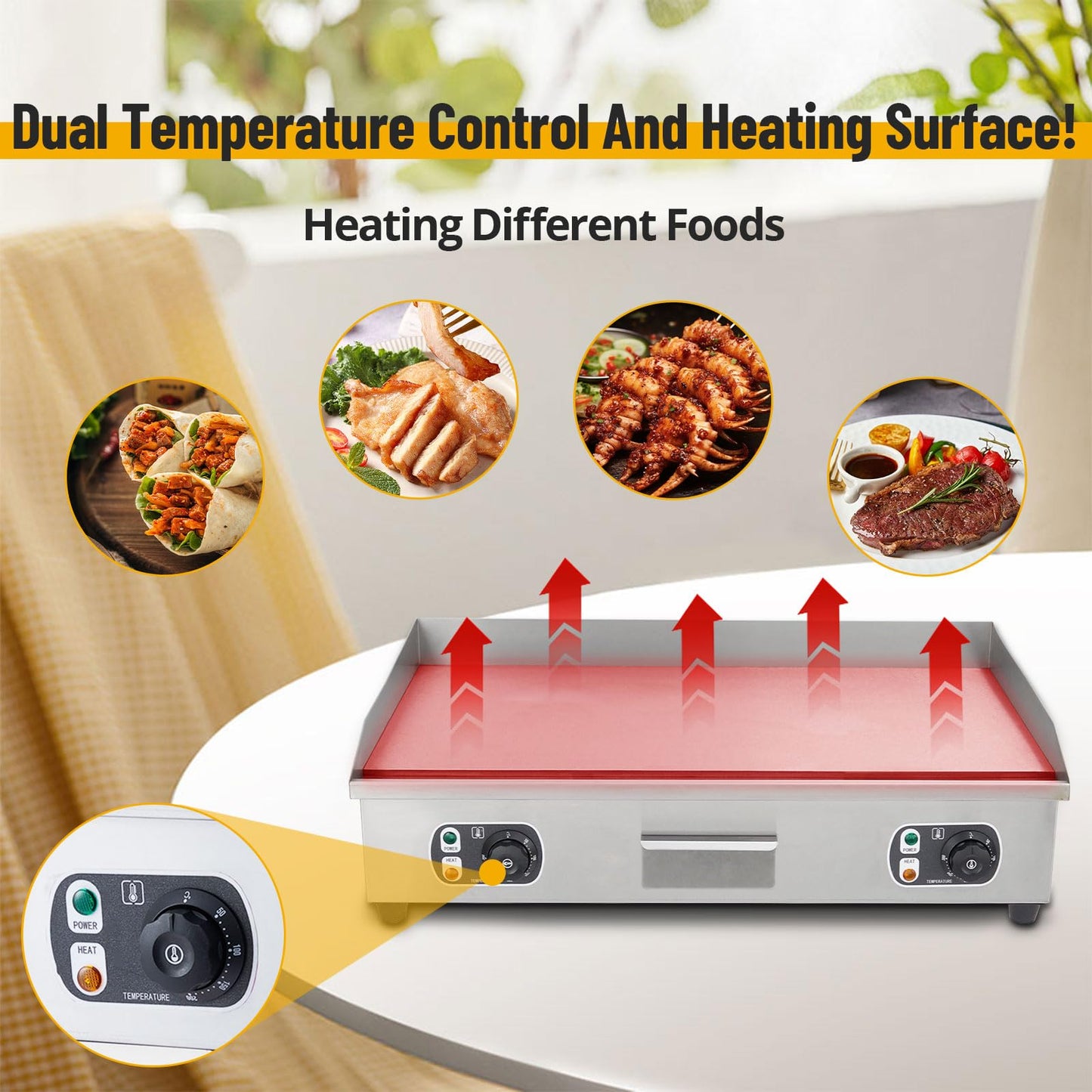 Garvee 29" Commercial Electric Griddle with Precise Temperature Control 122°F-572°F, 3000W Stainless Steel Electric Grill,Flat Top Countertop Griddle for Kitchen Restaurant, 110V 60HZ (No Plug)