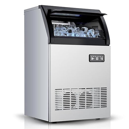 GARVEE 120Lbs/24H Commercial Ice Maker - 33Lbs Storage, Under Counter Stainless Steel, Dual Water Inlet (Tap/Bottle), Self-Cleaning & Quiet Operation, for Restaurant/Bar/Home