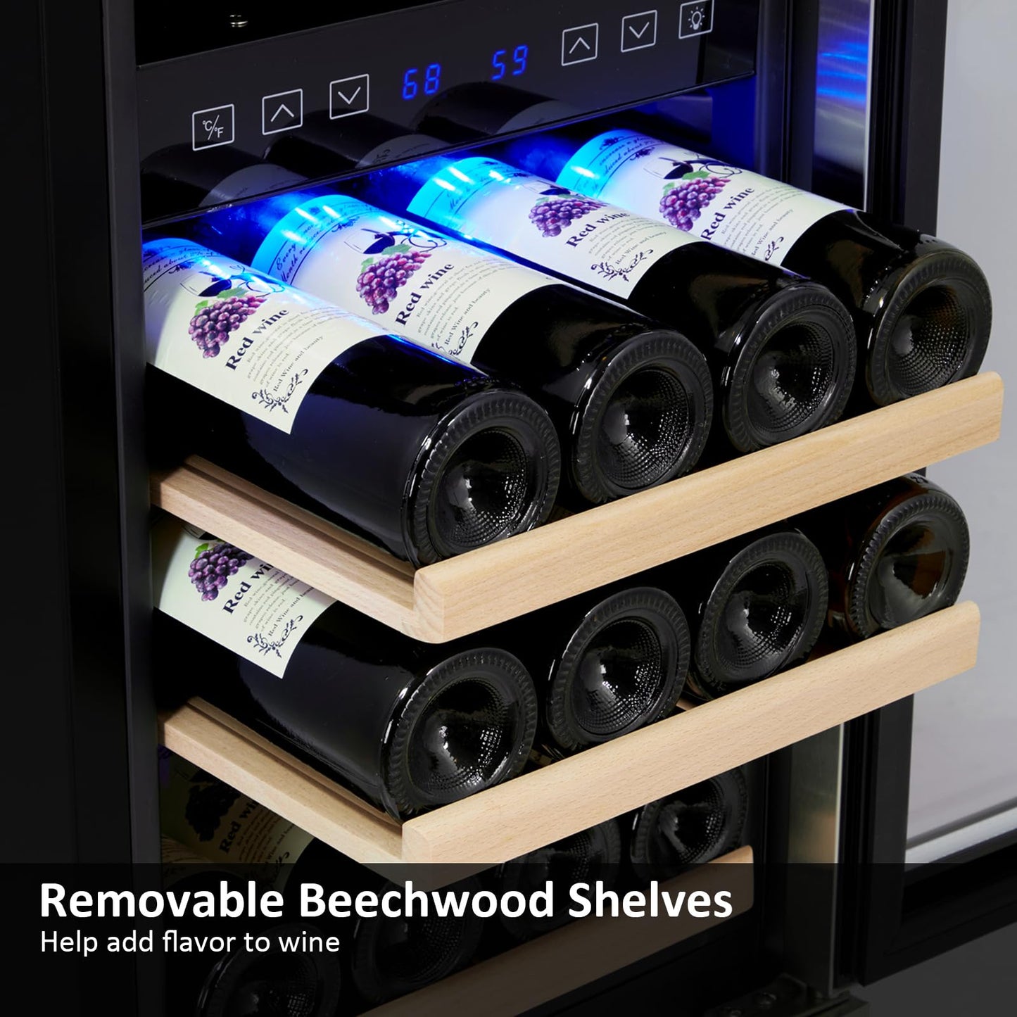 Garvee Upgraded 24 Inch Wine Cooler Refrigerator, 46 Bottle Dual Zone Wine Fridge, Freestanding Wine Cooler with Stainless Steel for Kitchen Bar