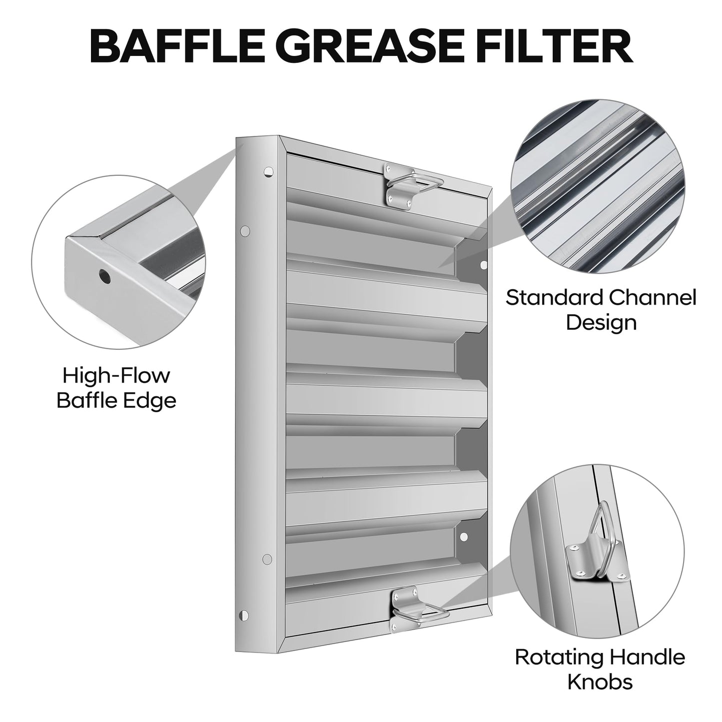 Garvee Hood Filters 19.5W x 19.5H Inch 430 Stainless Steel Commercial Kitchen Range Hood Baffle Grease Filter 5 Pack