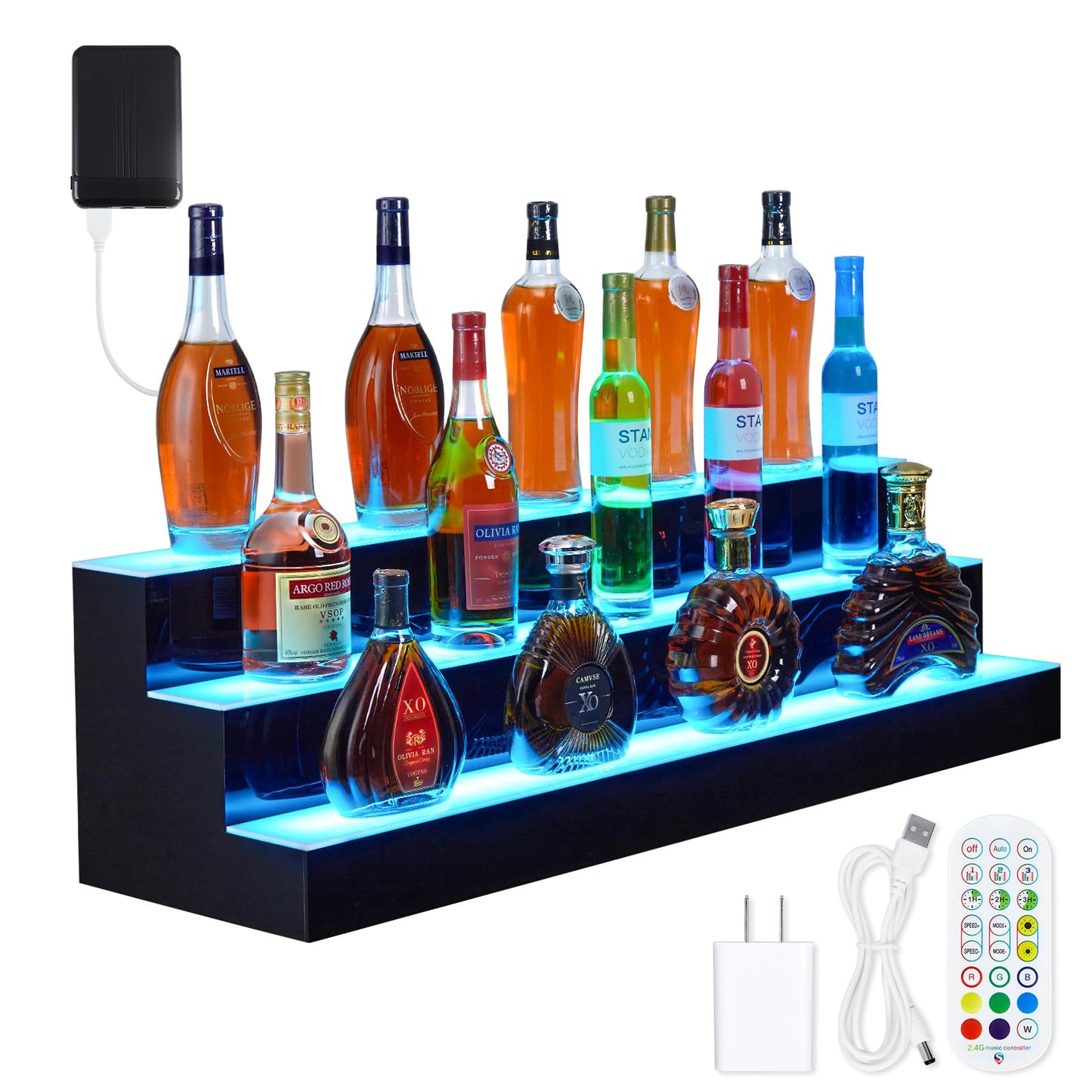 Garvee LED Lighted Liquor Bottle Shelf, 3 Tier 30 Inch LED Bar Shelves for Liquor Bottles, Acrylic Liquor Shelf with Wine Holder Slots, 16 Colors, 4 Modes, Bar Shelves for Liquor Bottles