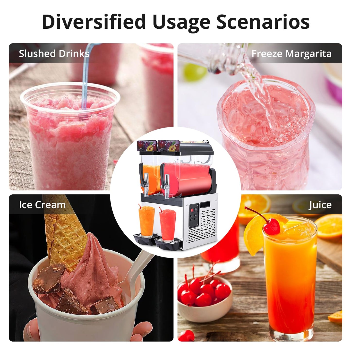 Garvee 30L Commercial Slushy Machine 700W Stainless Steel Self-Cleaning Produces 120 Cups/Hour for Margaritas Smoothies Cocktails Homes Coffee Shops Restaurants