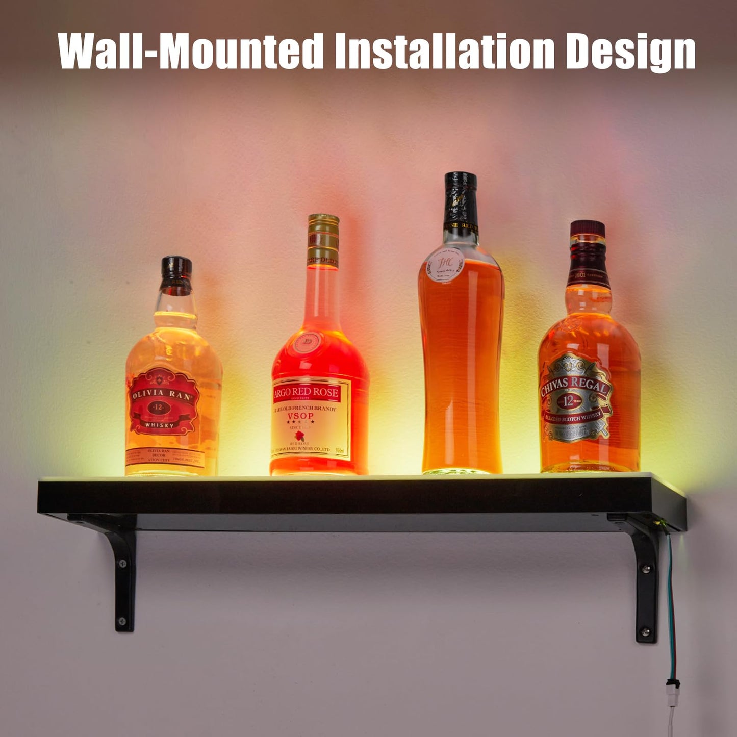 Garvee LED Lighted Liquor Bottle Display Shelf - 1-Step, 24-Inch, Remote & App Control, Acrylic with Wine Holder Slots, Multi Functional Wine Rack