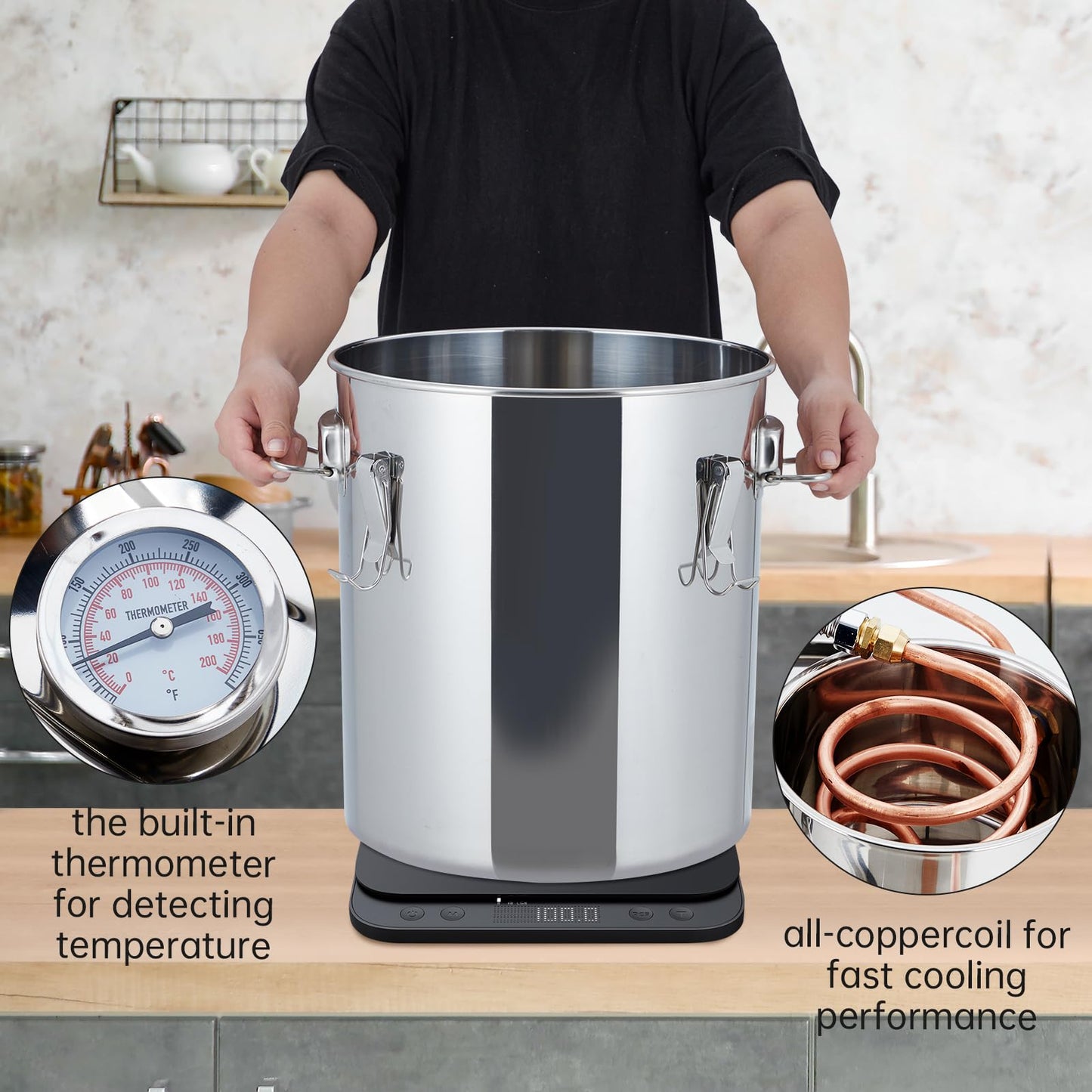 Garvee 13.2Gal(3 Pots) Alcohol Distiller, Stainless Steel Kit with Copper Tube/Circulating Pump for Home Brewing Whisky, Wine, Brandy