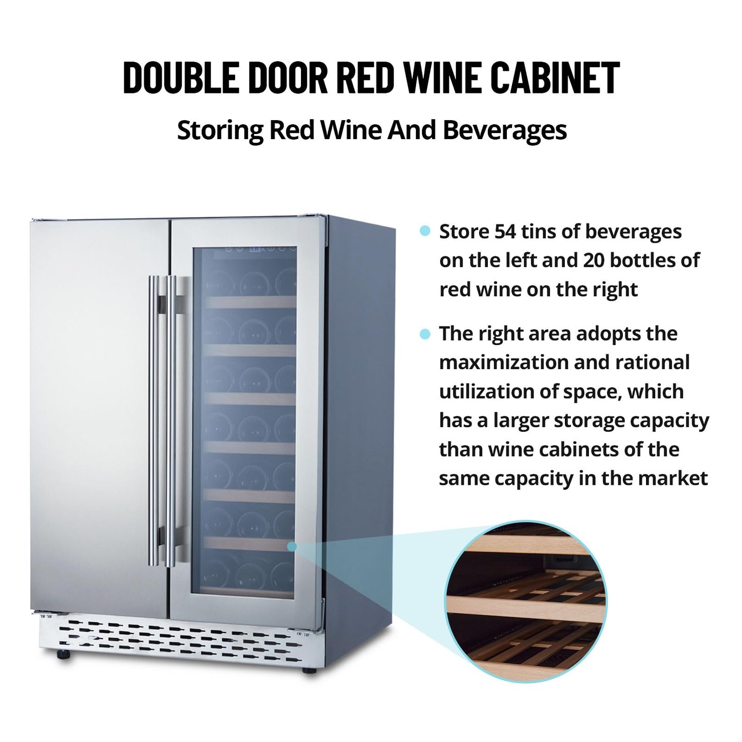 Garvee Beverage and Wine Cooler - Dual Zone, Built-in and Freestanding, Holds 54 Cans and 20 Bottles, Independent Temperature Control, Upgraded Quiet Compressor.