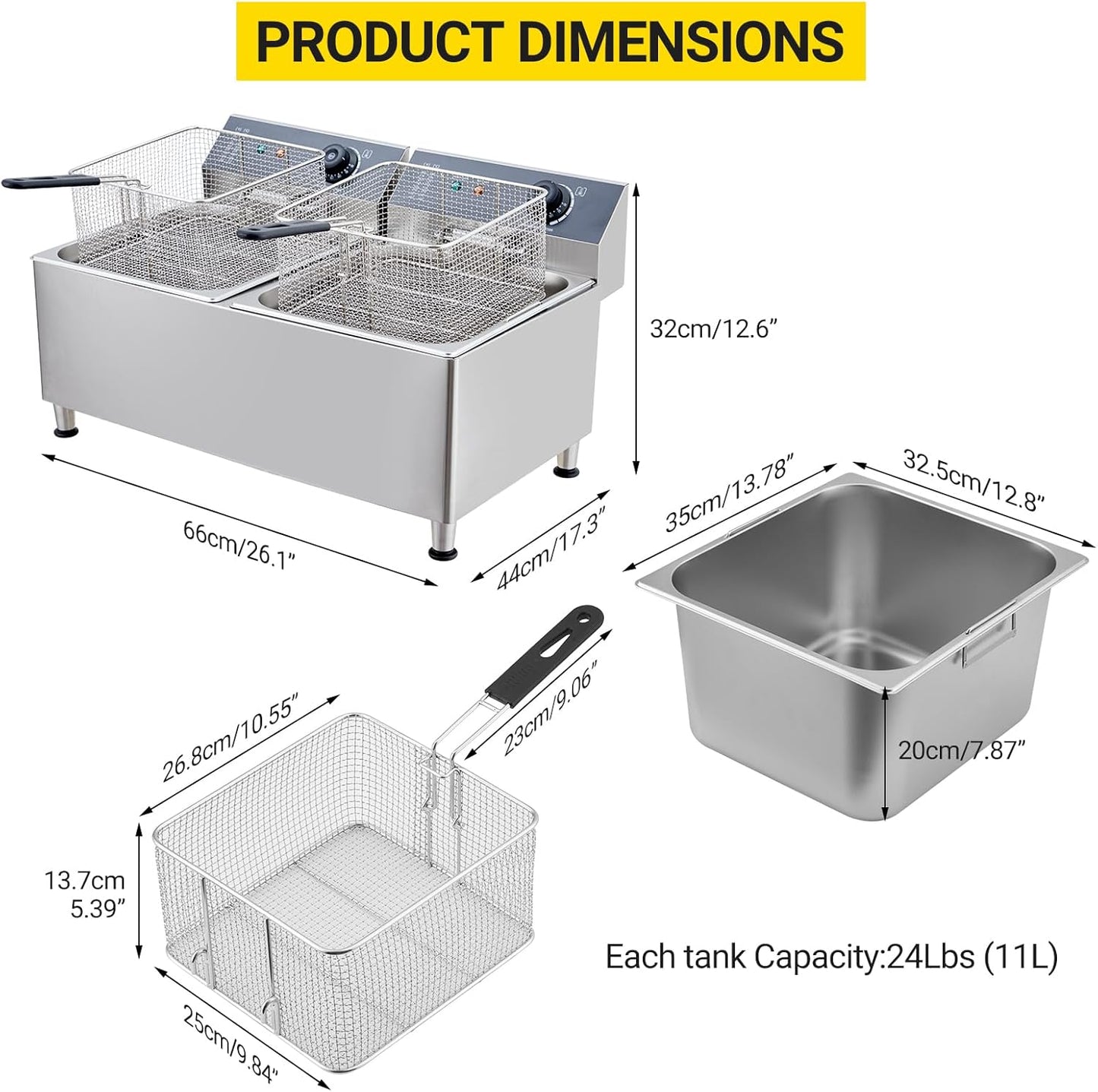 Garvee 22L Electric Countertop Fryer Stainless Steel Deep Fryers, for Restaurant Home Use with Extra Large Frying Basket and Lid