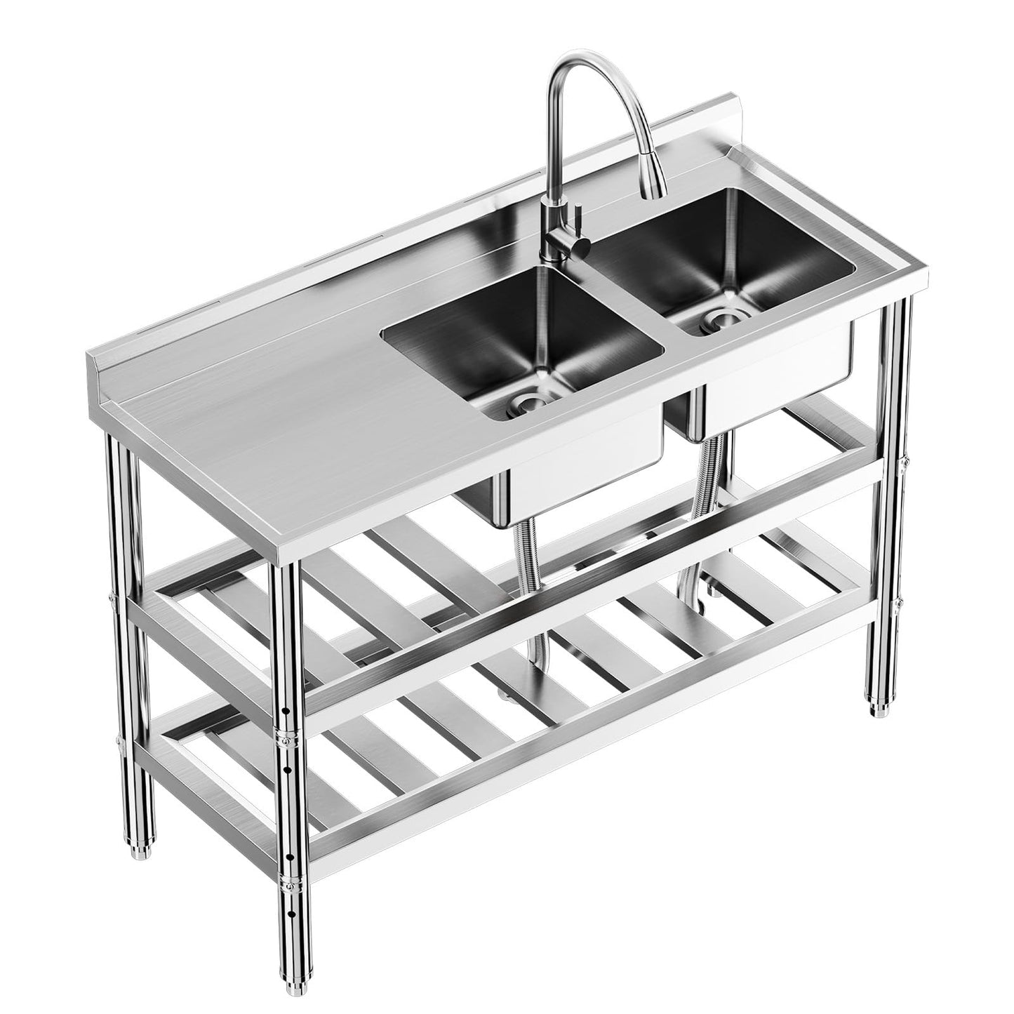 GARVEE 47"x18"x35" Stainless Steel Double Bowl Utility Sink with 360° Rotating Faucets High-Quality Build Ideal for Restaurant Garage Outdoor Cleaning Tasks