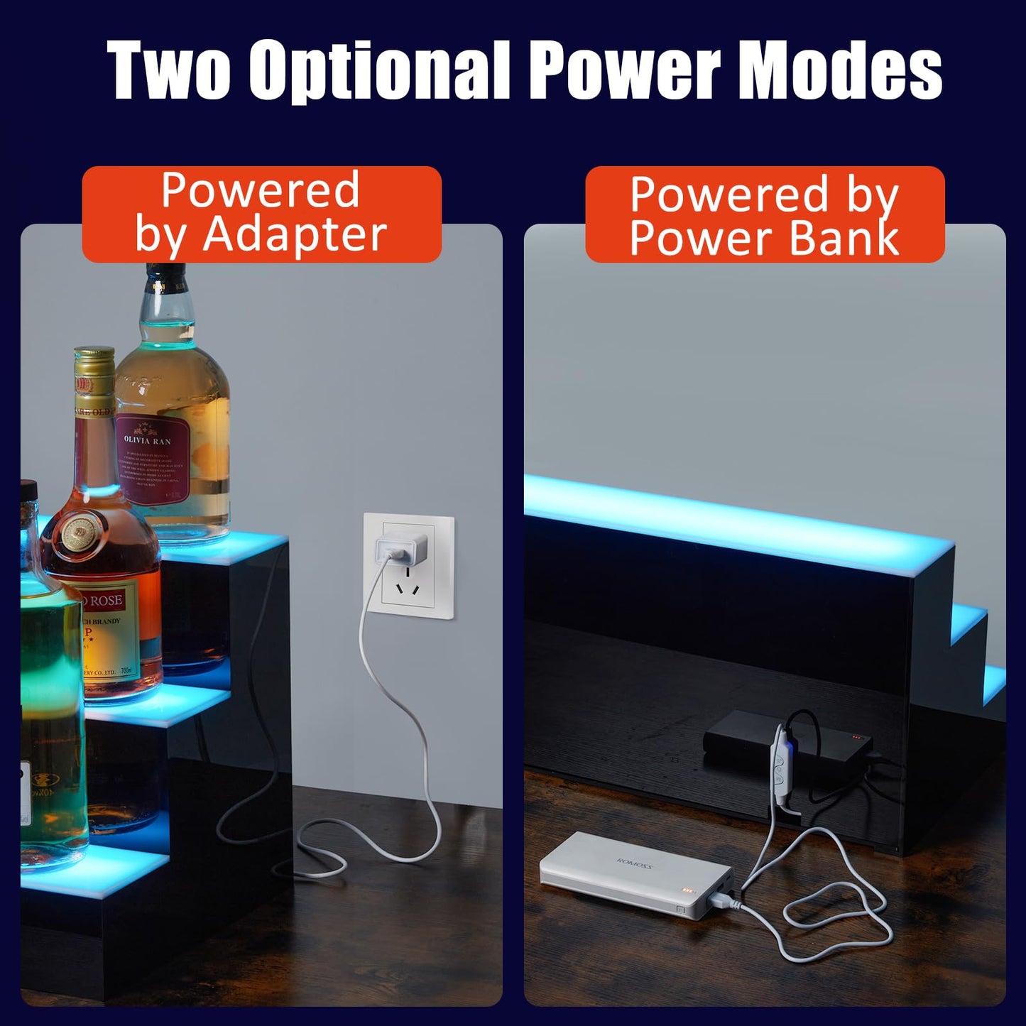 Garvee Led Lighted Liquor Bottle Shelf, 3 Tiers 40 Inches Led Bar Display Shelf With Remote & App Control, 16 Colors, 4 Modes, 1-8 H Timing, Bar Lights for Liquor Shelves