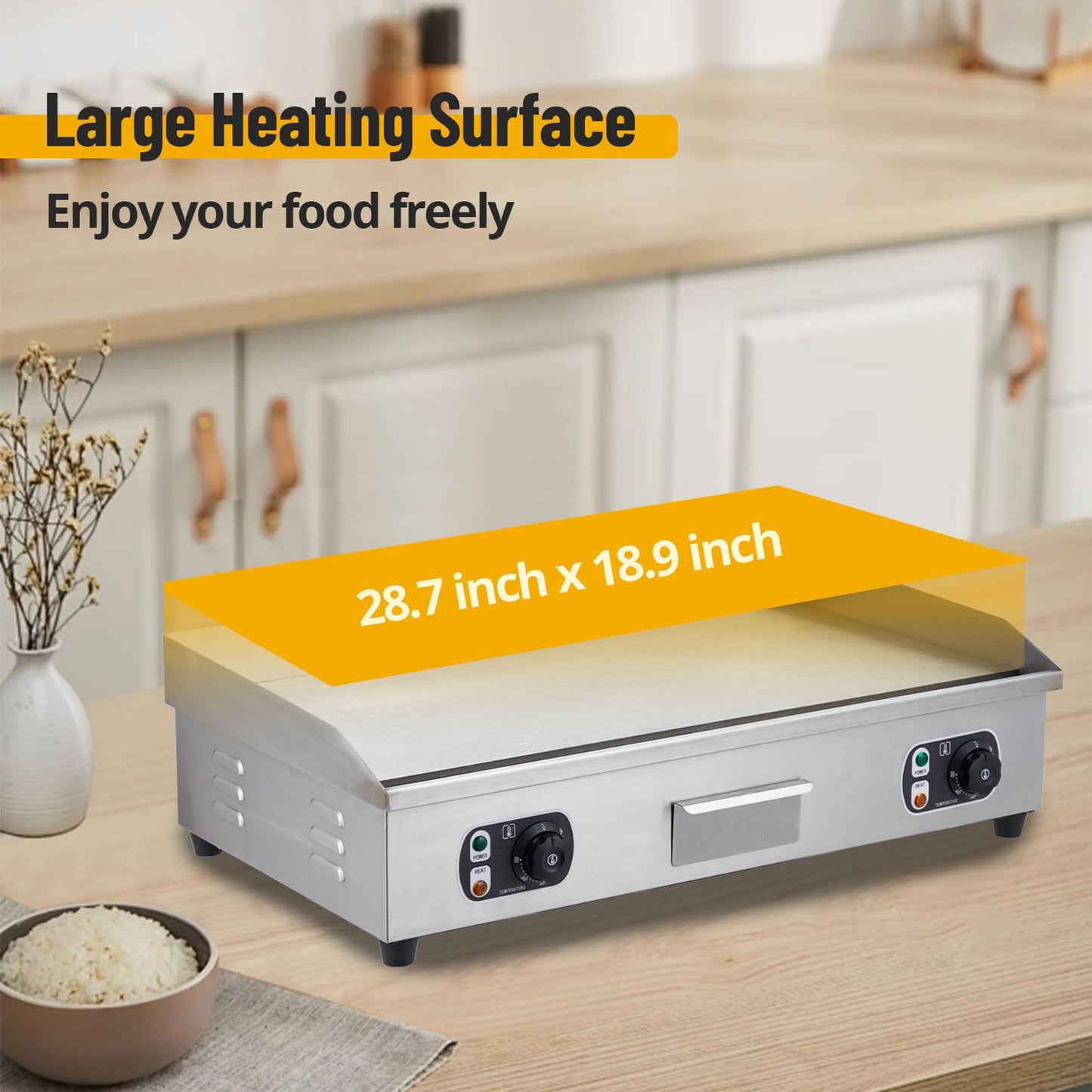 Garvee 29" Commercial Electric Griddle with Precise Temperature Control 122°F-572°F, 3000W Stainless Steel Electric Grill,Flat Top Countertop Griddle for Kitchen Restaurant, 110V 60HZ (No Plug)