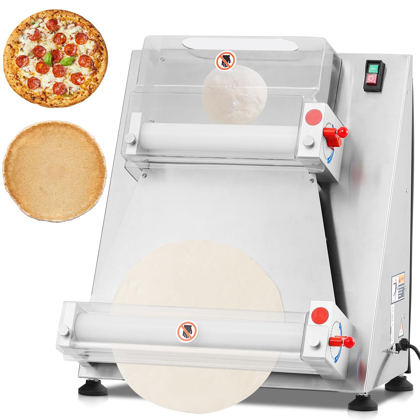 Garvee Commercial Pizza Dough Roller Sheeter, Max 16", Automatic 370W Electric Pizza Dough Roller, Stainless Steel, Suitable for Noodle, Pizza Bread and Pasta Maker Equipment