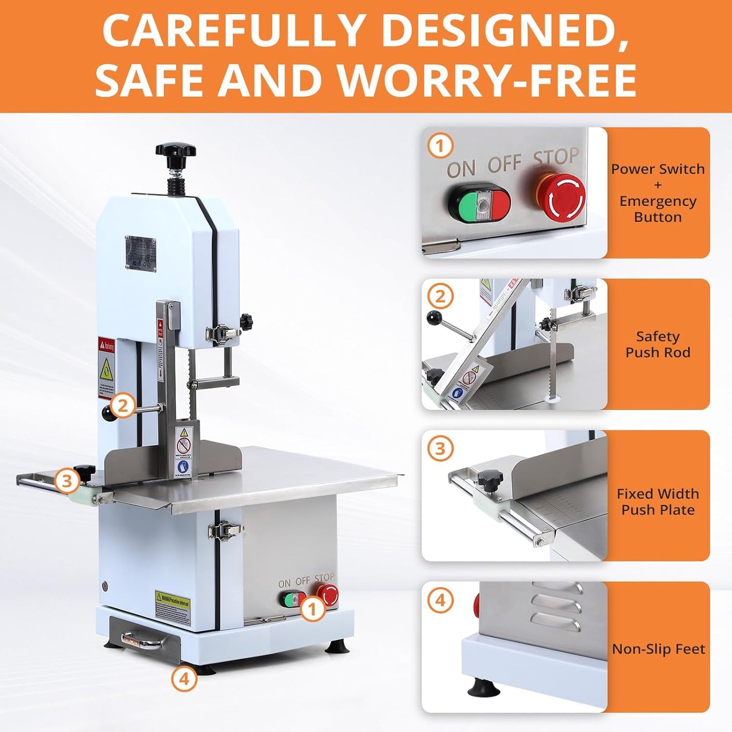 Garvee Commercial Electric Meat Bandsaw, 1100W Bone Saw Machine, 0.39～6.6 Inches Cutting Thickness with 6 Saw Blades, Meat Bandsaw Butchering with Workbench Width of 20.86 x 17.52 Inches