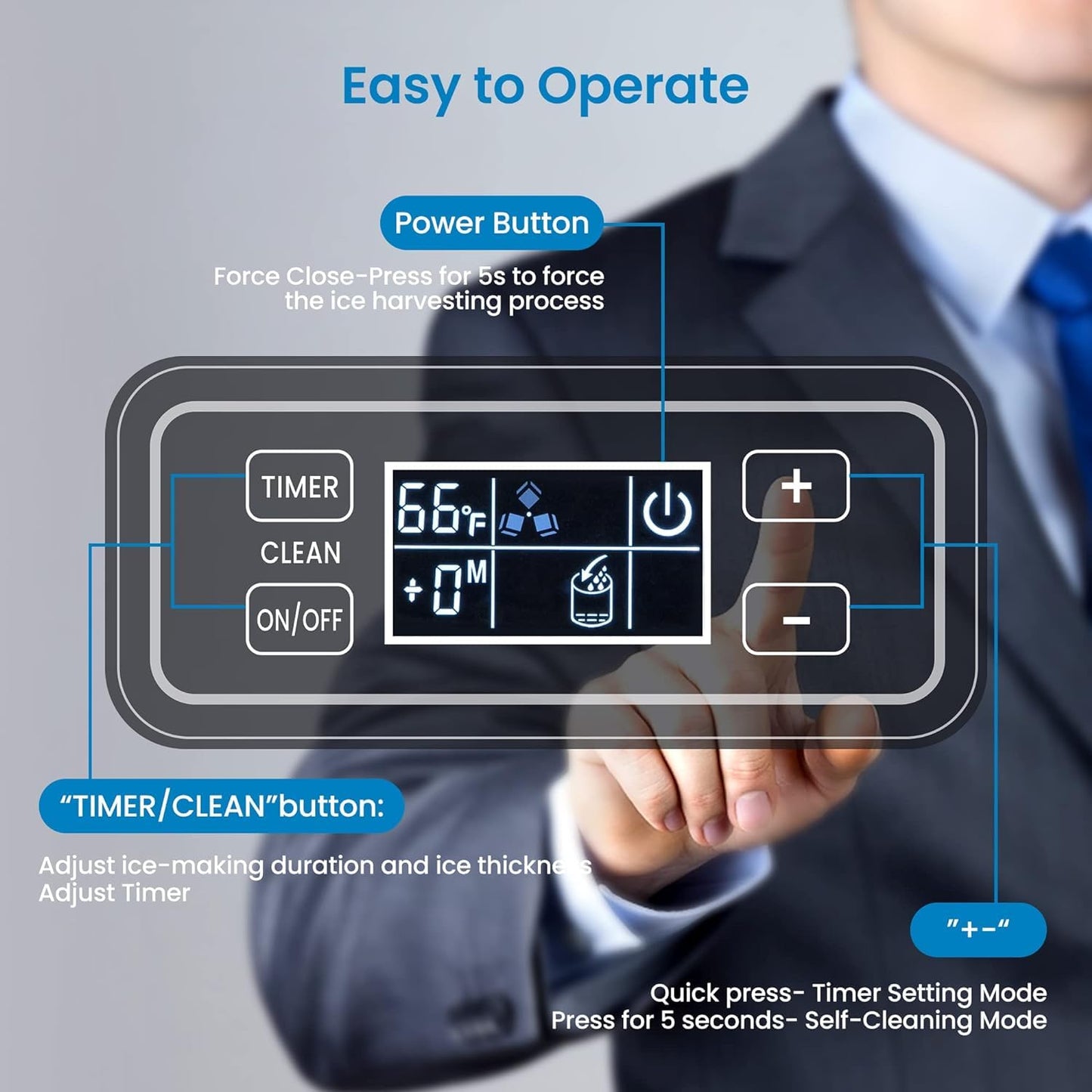 Garvee 150 lbs/24H Commercial Ice Maker Machine with 33lbs Ice Storage Stainless Steel Freestanding Ice Machine Self-Cleaning for Business and Home