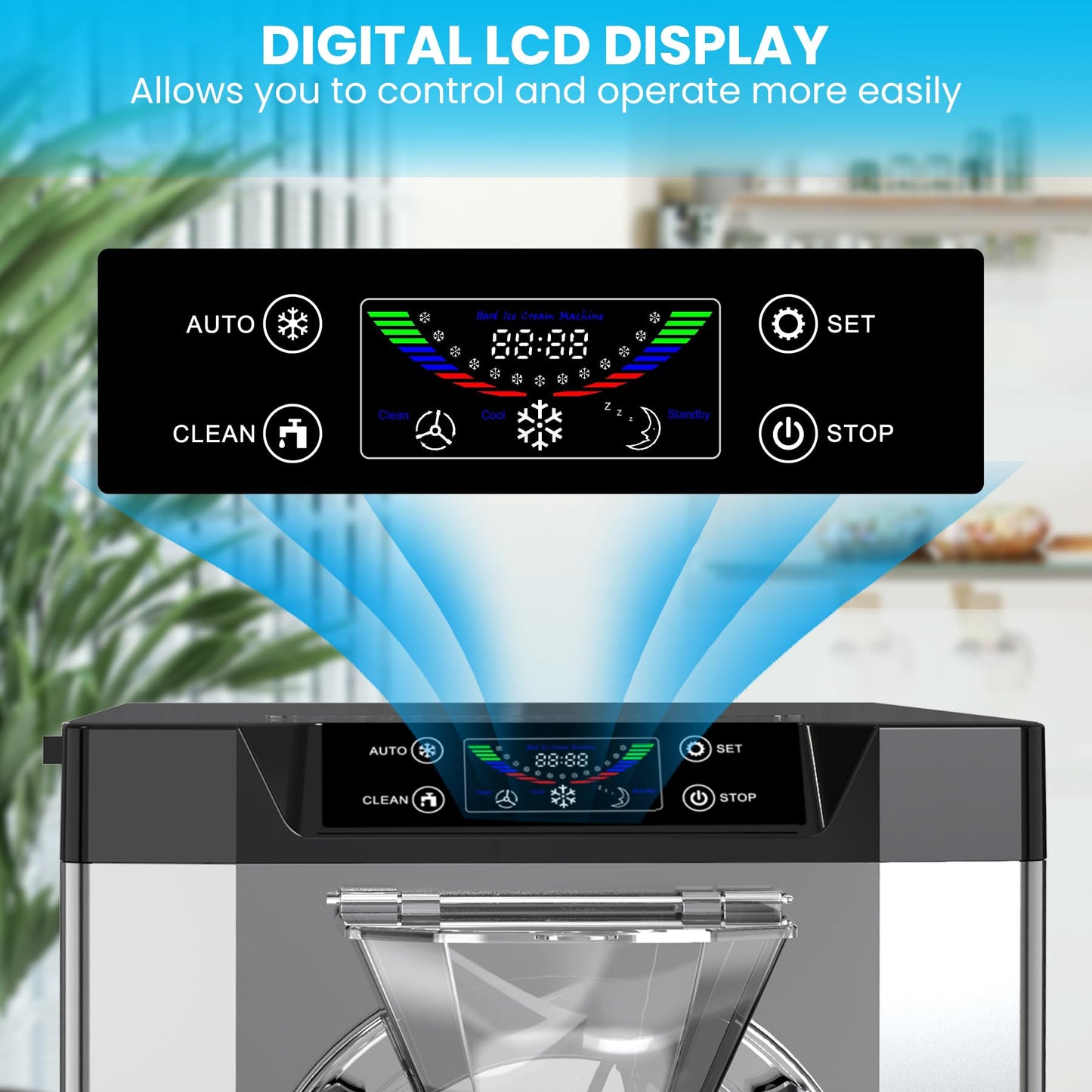 Garvee 2000W Commercial Hard Ice Cream Machine 6.3Gal/H High Output Self-Cleaning LCD Touch Screen 304 Stainless Steel for Cafes Restaurants Home