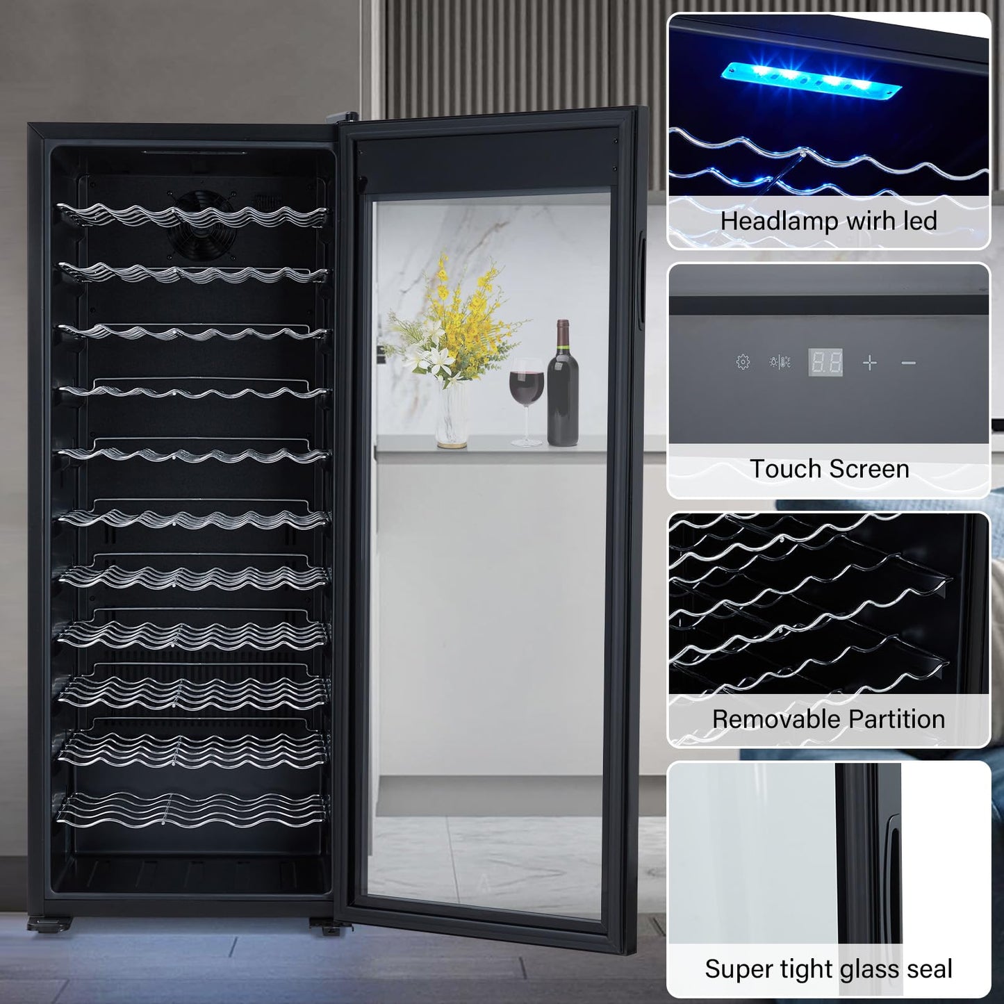 Garvee 80 Bottle Wine Cooler Refrigerator with Intelligent Digital Temperature Control - 48" Large Single Zone Wine Fridge, Low Noise Operation, Freestanding Wine Refrigerator (110V/60HZ)