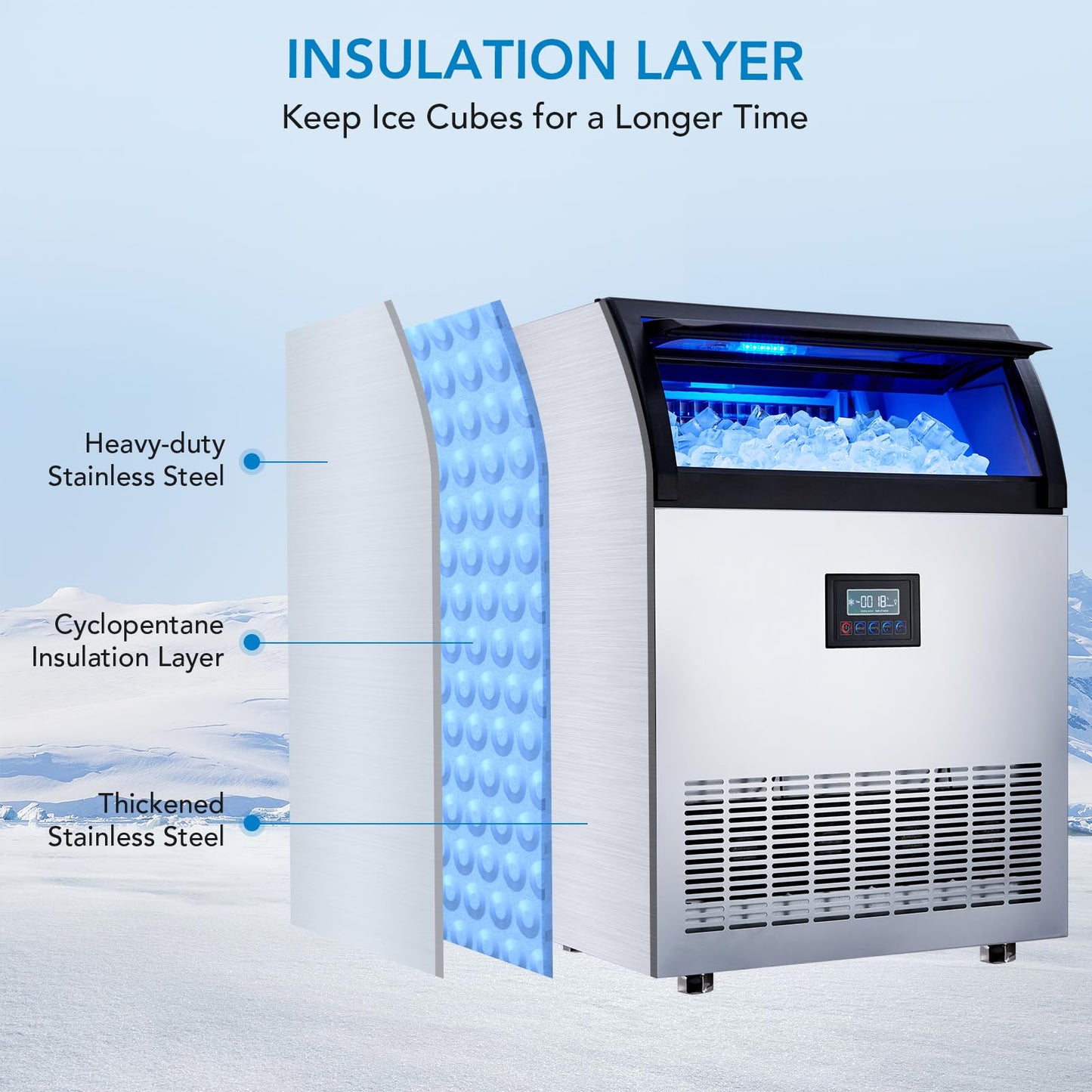 Garvee Ice Maker 265 LBS/24H, 55 Lb Storage, 450W, 120 Cubes/15 Min, Stainless Steel Under Counter for Bars Cafes Homes Businesses