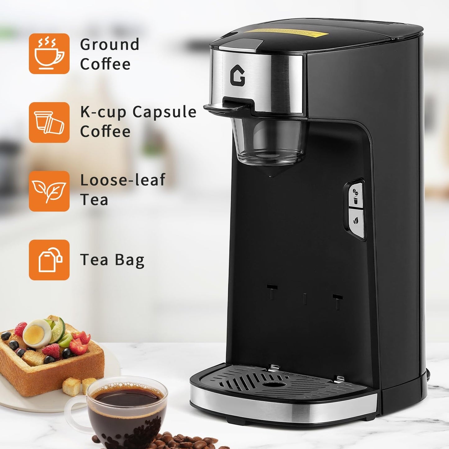Garvee Single Serve Coffee Maker - Portable and Compact with 18.6 Oz Water Tank, Adjustable Tray, Perfect for Home, Office, RV, and Camping