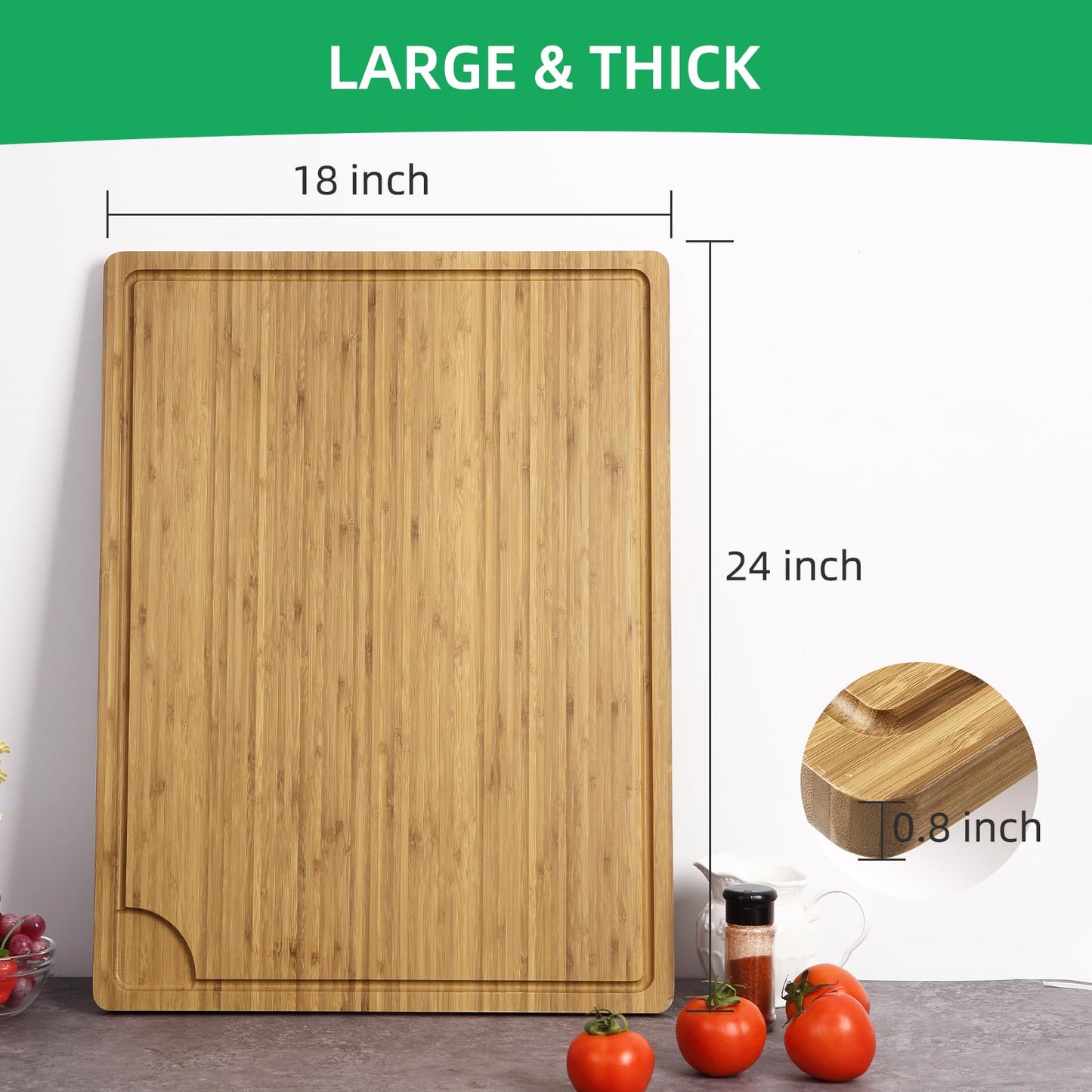 Garvee 24"x18" Large Cutting Board, Bamboo Wood Cutting Board for Kitchen with Handles and Juice Groove, Reversible Chopping Board for Meat, Cheese Board Charcuterie Serving Tray