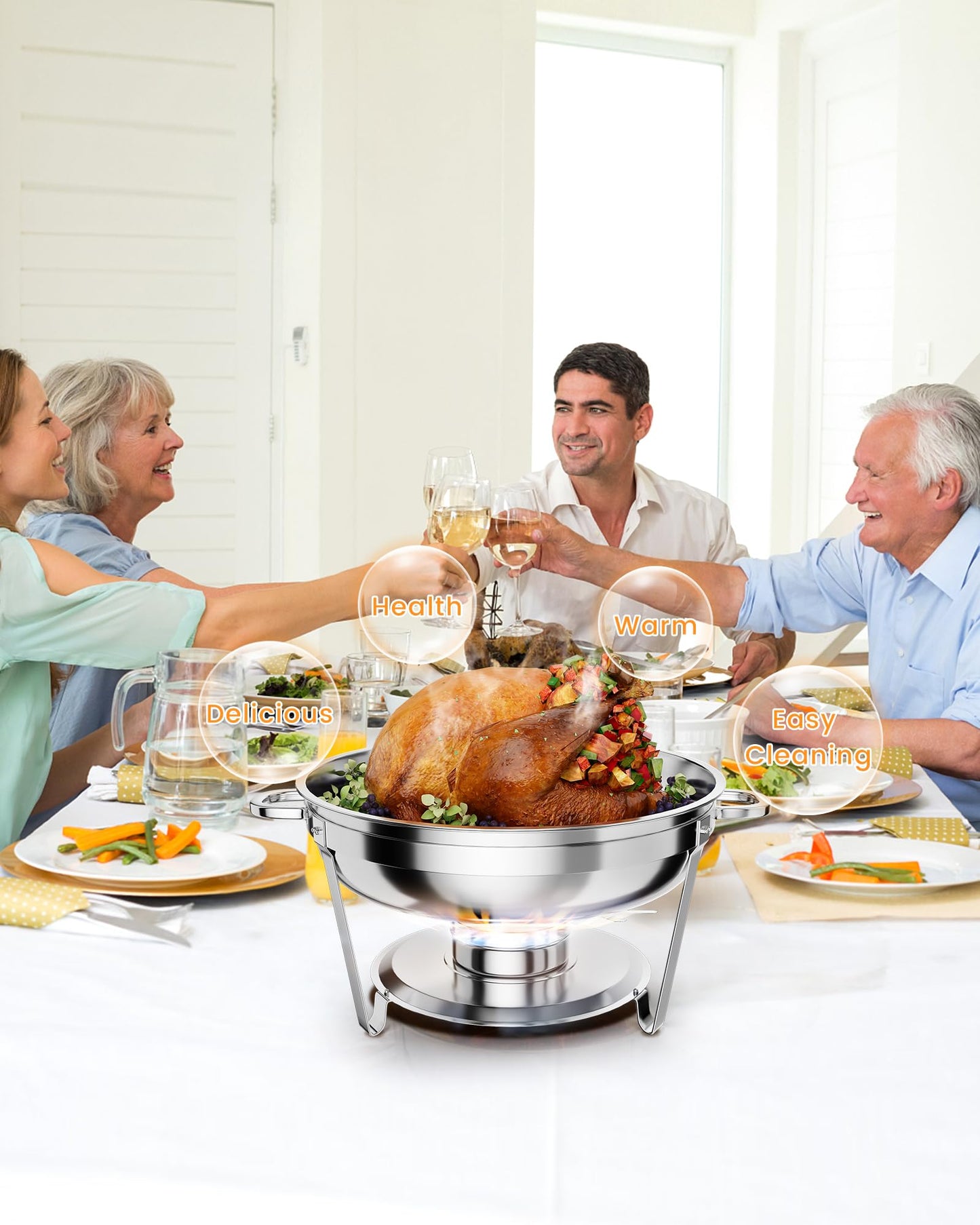 Garvee 5QT Chafing Dish Buffet Set of 2 Pack, Round Stainless Steel Food Warmers Buffet Servers Sets, Chafer with Food & Water Pan, Lid, Frame, Fuel Holder for Catering and Parties