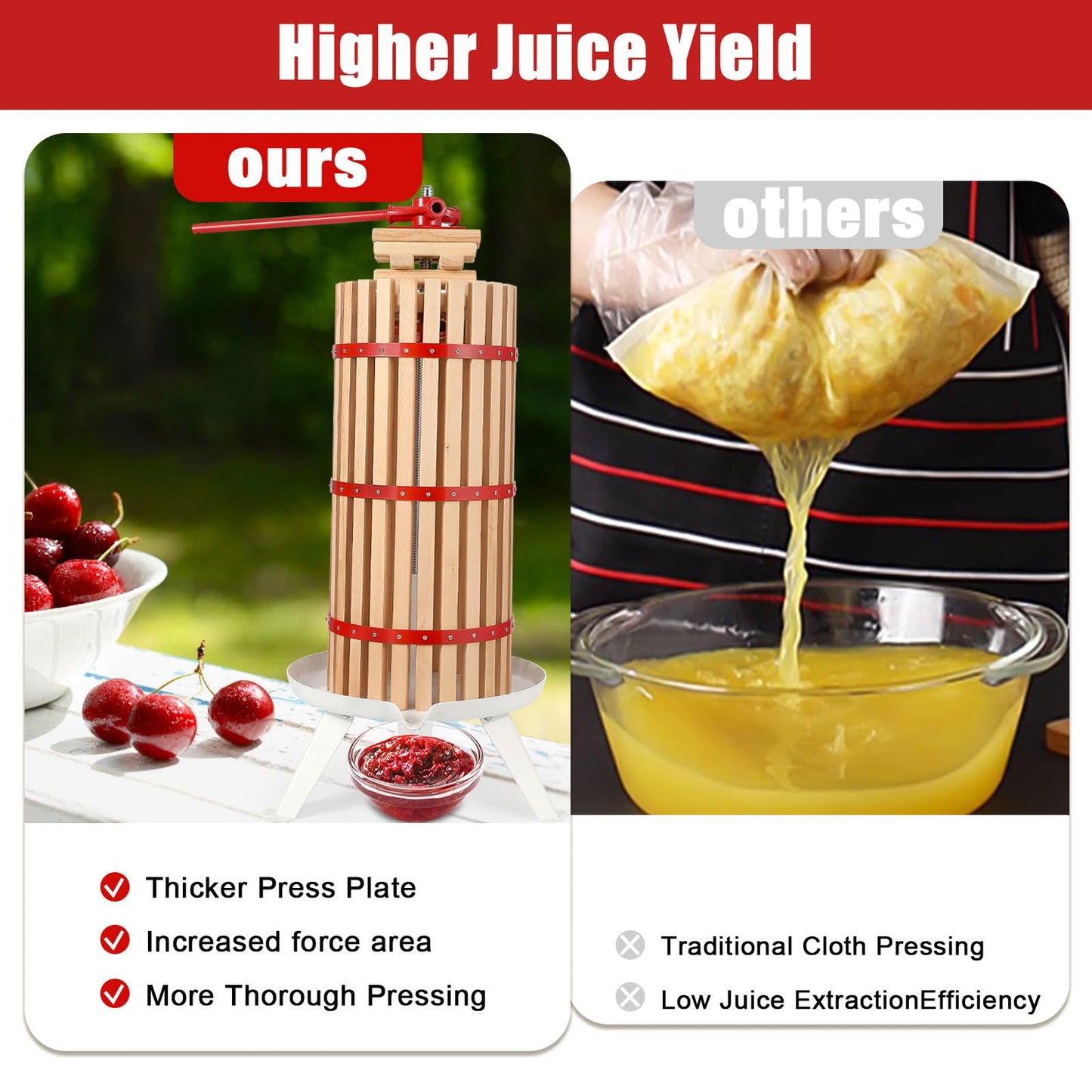 Garvee 7.9 Gal Manual Fruit Wine Press, Wood Steel Fruit and Wine Press With T-Handle, Stable Triangular Structure, Wine Making Press for Outdoor, Kitchen, Manual Assembly Required