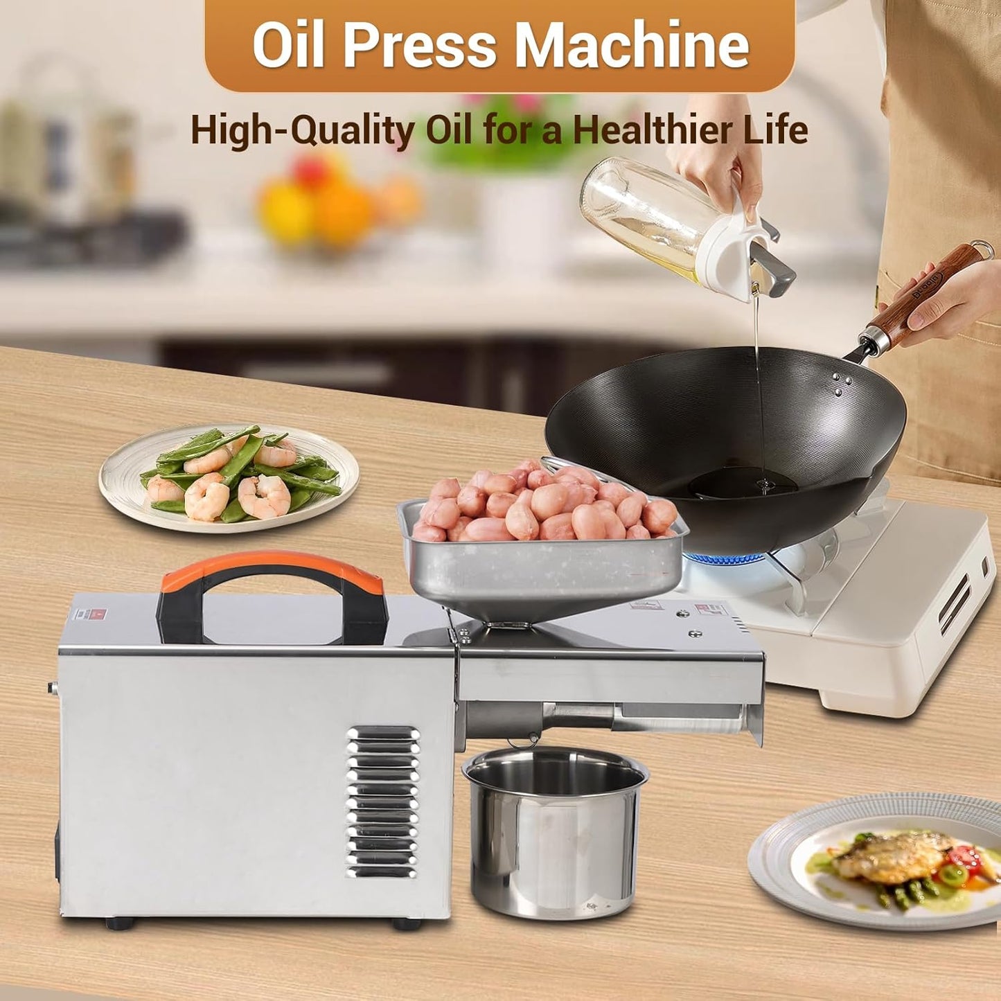 GARVEE 900W Electric Oil Press Machine - Automatic Cold & Hot Oil Extractor with 340 Stainless Steel, Perfect for Pressing Peanut, Sesame Seeds, Walnut, Almond, Pumpkin, and Rapeseed