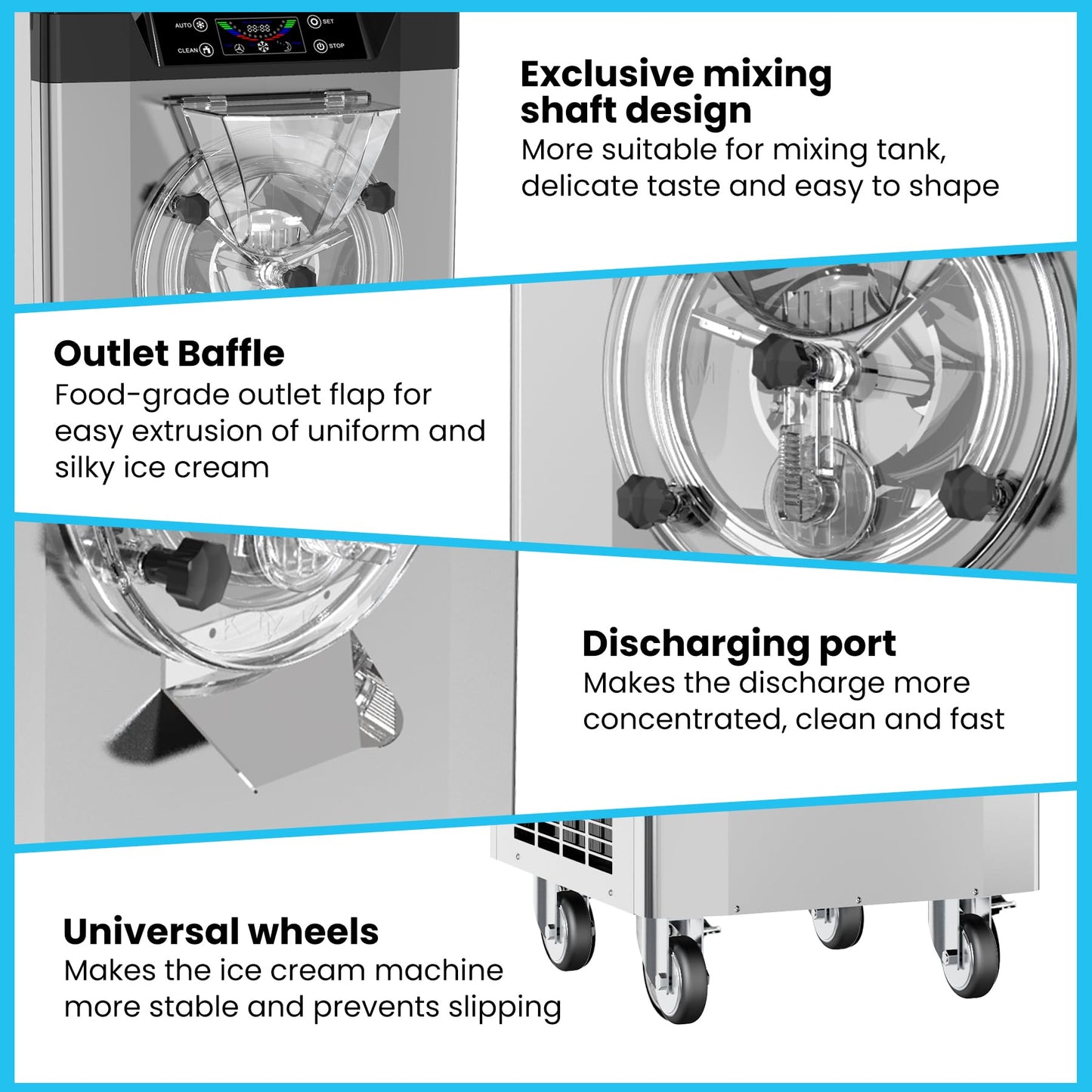 Garvee 2200W Commercial Hard Ice Cream Machine - 6.3Gal/H High Output, Self-Cleaning LCD Touch Screen for Cafes, Bubble Tea Shops & Restaurants (FDA Stainless Steel)