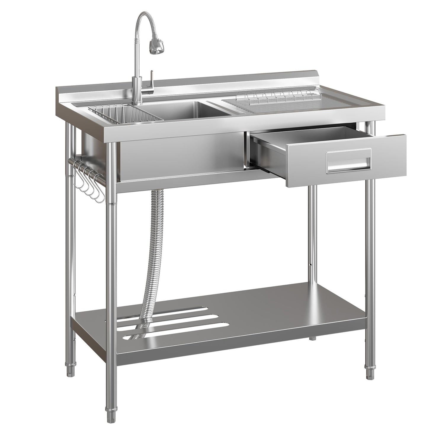 Garvee 20"D X 40"W X 39"H Commercial Stainless Steel Utility Sink Freestanding Single Bowl Kitchen Sink with Cold & Hot Water Faucet Laundry Room Garage Rust-Resistant