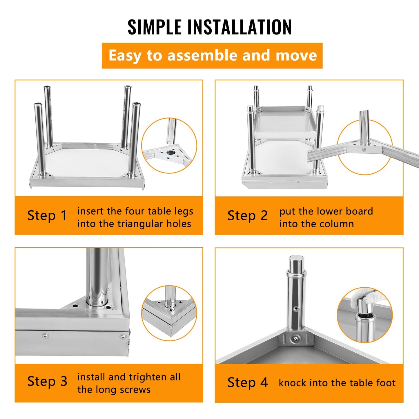 GARVEE 24"L x 24"W x 24"H Stainless Steel Grill Stand Table - Heavy-Duty with Adjustable Undershelf, Easy to Clean for Home, Restaurant, and Kitchen Use