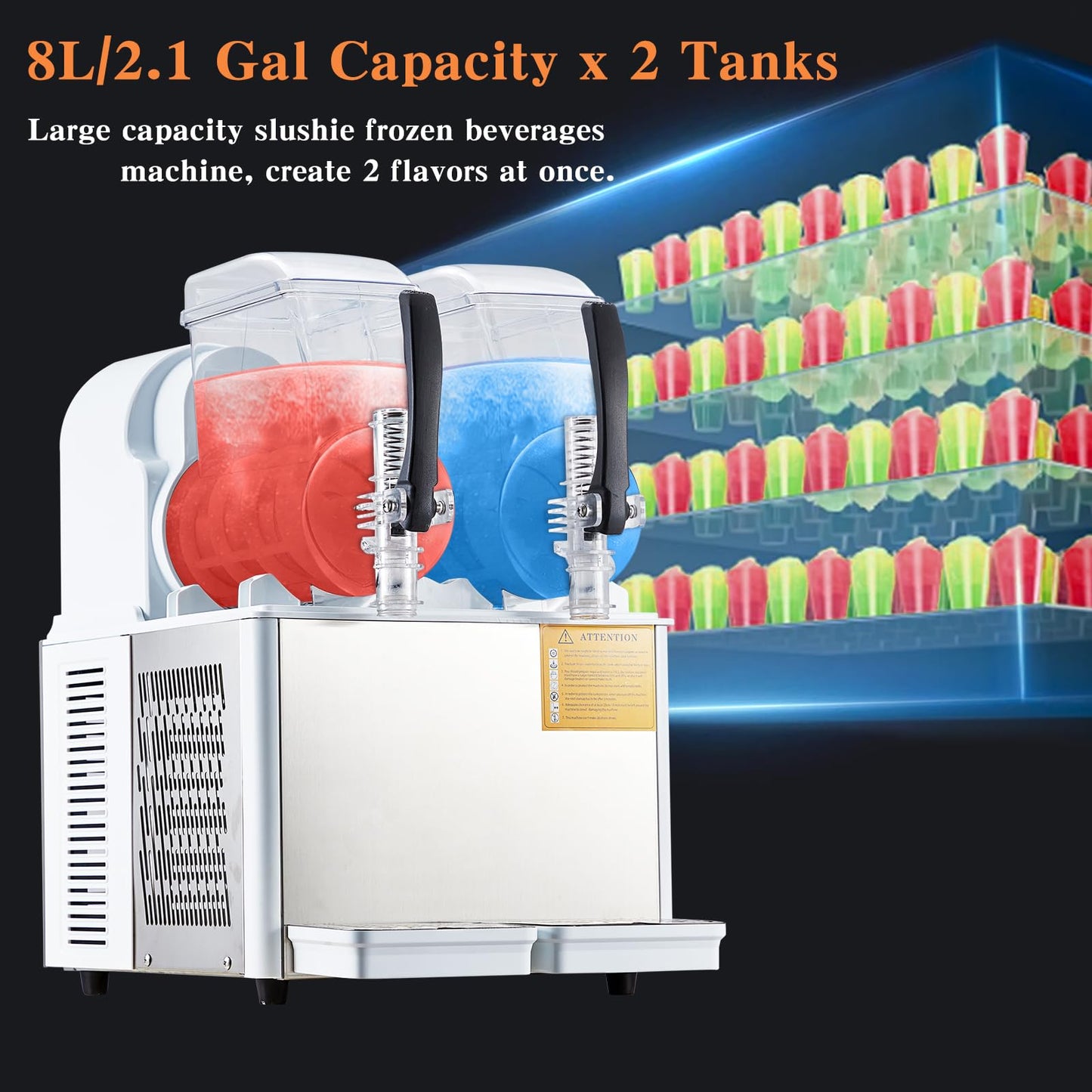 Garvee Commercial Slushy Machine 7.2L (0.95Gal x2) 370W – Dual-Tank Stainless Steel for Frozen Drinks & Margaritas, Commercial Use