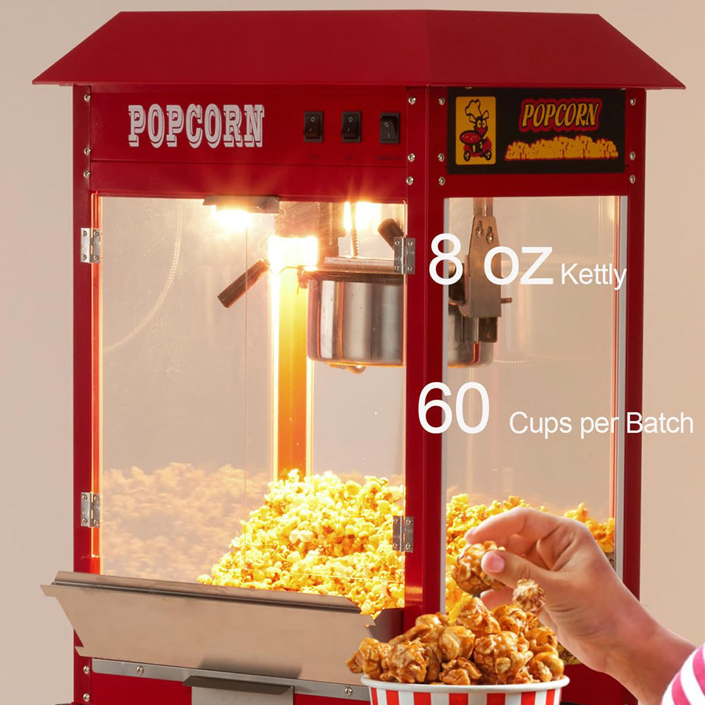 Garvee Popcorn Machine, Commercial Popcorn Machine With Cart, Popcorn Maker Machine With Stainless-Steel 8oz Kettle Makes Up To 60 Cups, Vintage Style