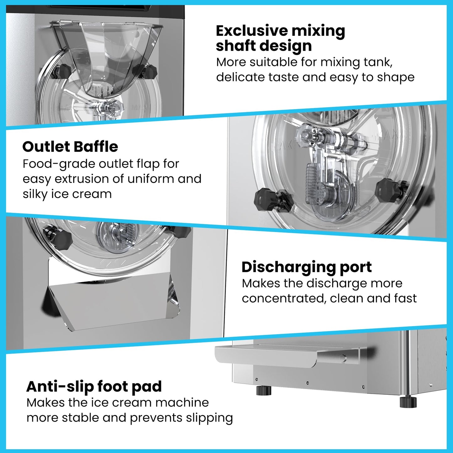 Garvee 2000W Commercial Hard Ice Cream Machine 6.3Gal/H High Output Self-Cleaning LCD Touch Screen 304 Stainless Steel for Cafes Restaurants Home