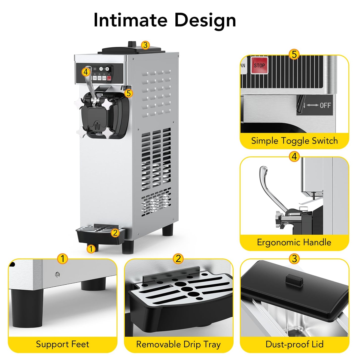 Garvee Commercial Soft Serve Ice Cream Maker 1200W 7L Hopper, 5.8Gal/H Output for Restaurants, Food Trucks, Cafes & Parties (Sleek White, Easy-Clean)