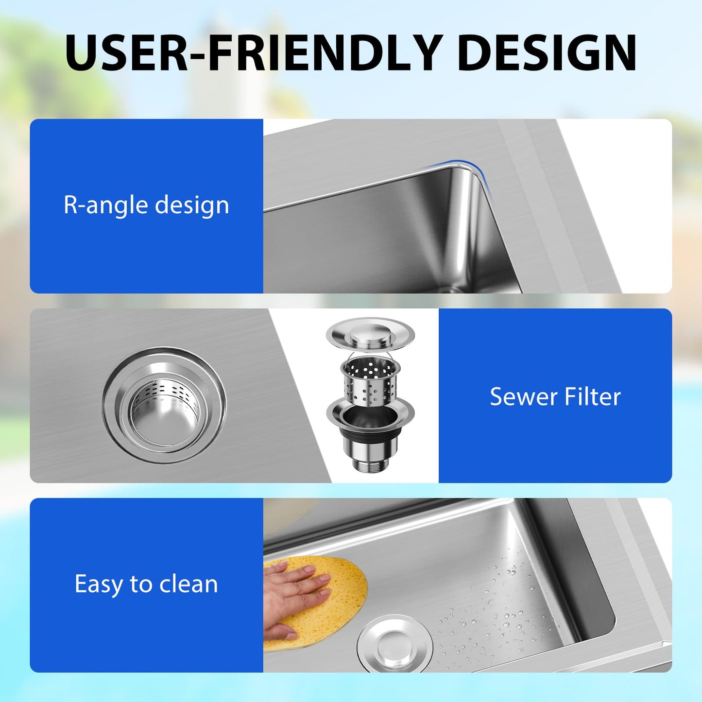 GARVEE 47"x18"x35" Stainless Steel Double Bowl Utility Sink with 360° Rotating Faucets High-Quality Build Ideal for Restaurant Garage Outdoor Cleaning Tasks