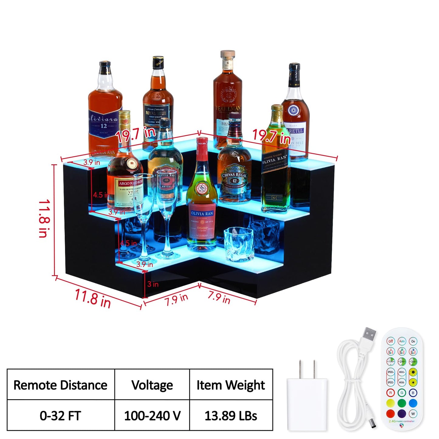 Garvee 24-Inch Smart LED Liquor Display Cabinet - App-Controlled L-Shaped Acrylic Shelf for Home Bar or Commercial Use | 180-Bottle Capacity