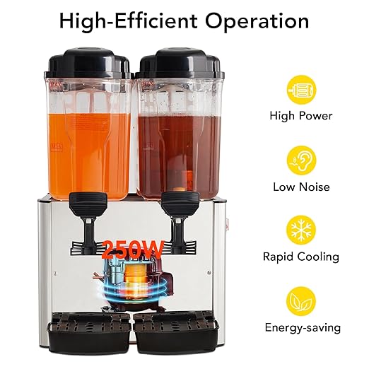 GARVEE 36L (9.6 Gallon) Commercial Juice Dispenser, 2 Tanks, Stainless Steel Beverage Dispenser for Home, Hospitality